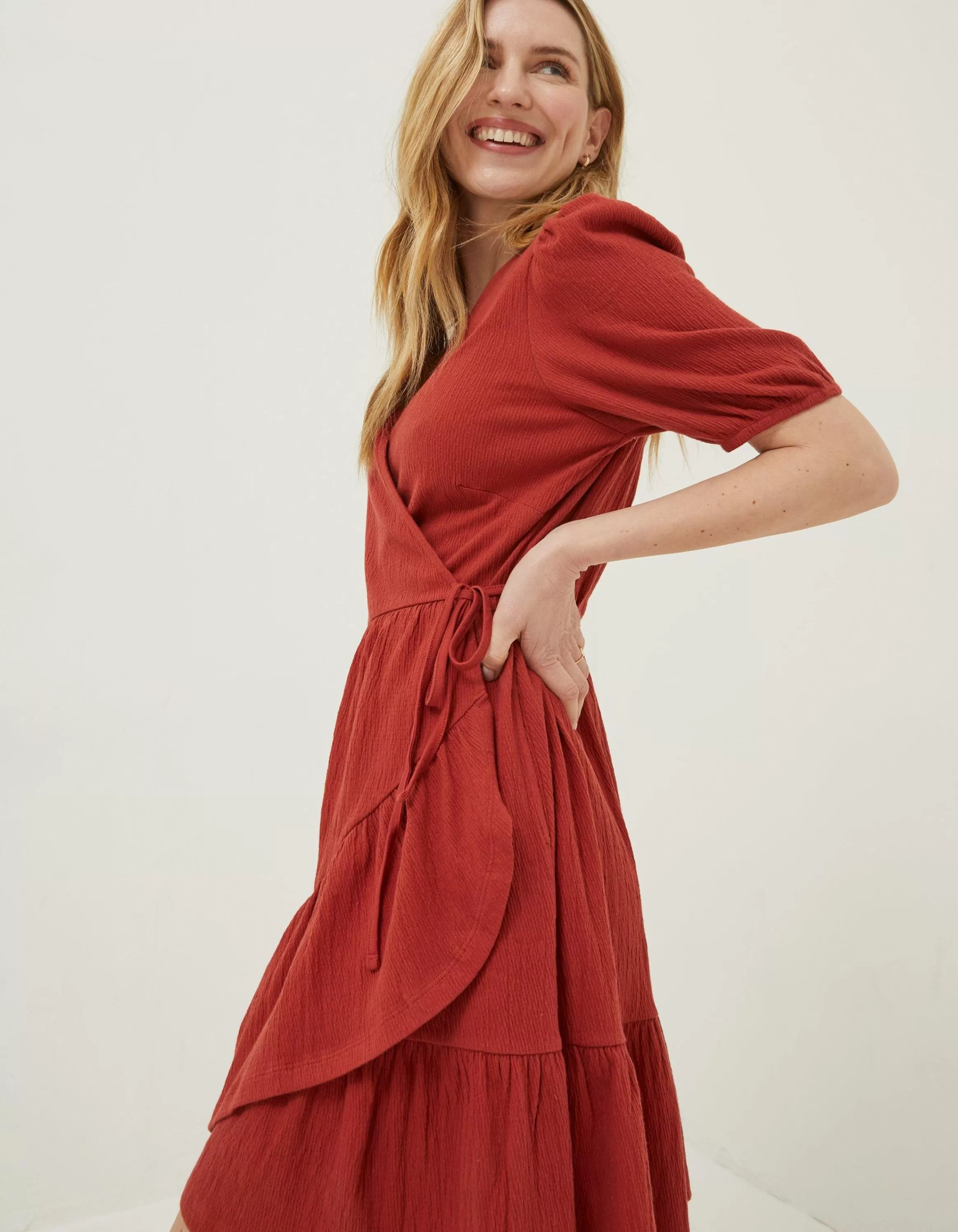 Best Sale FatFace Danica Jersey Wrap Dress Rust Red