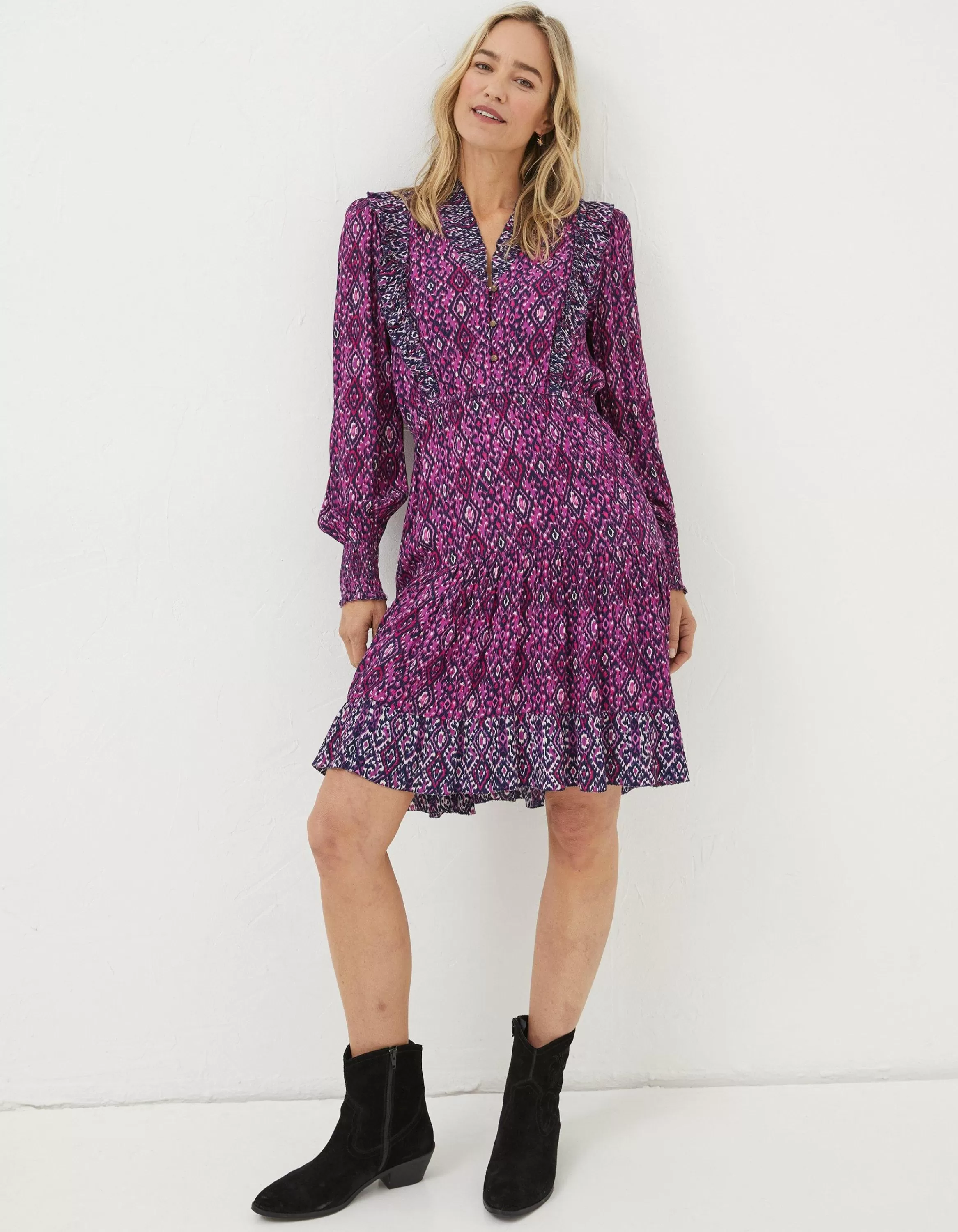 Store FatFace Darcey Ikat Geo Dress Bright Pnk