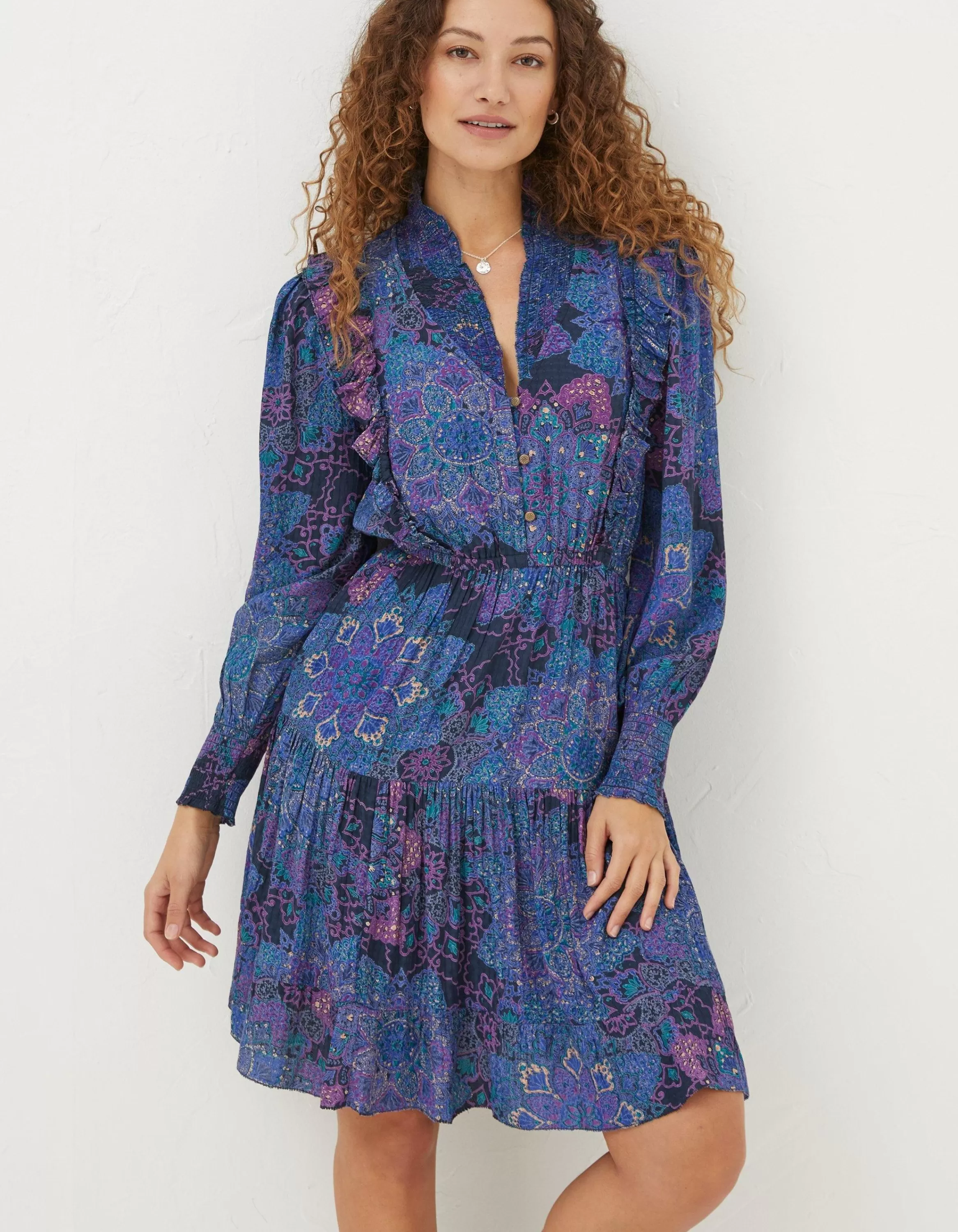 New FatFace Darcey Mosaic Geo Dress Navy