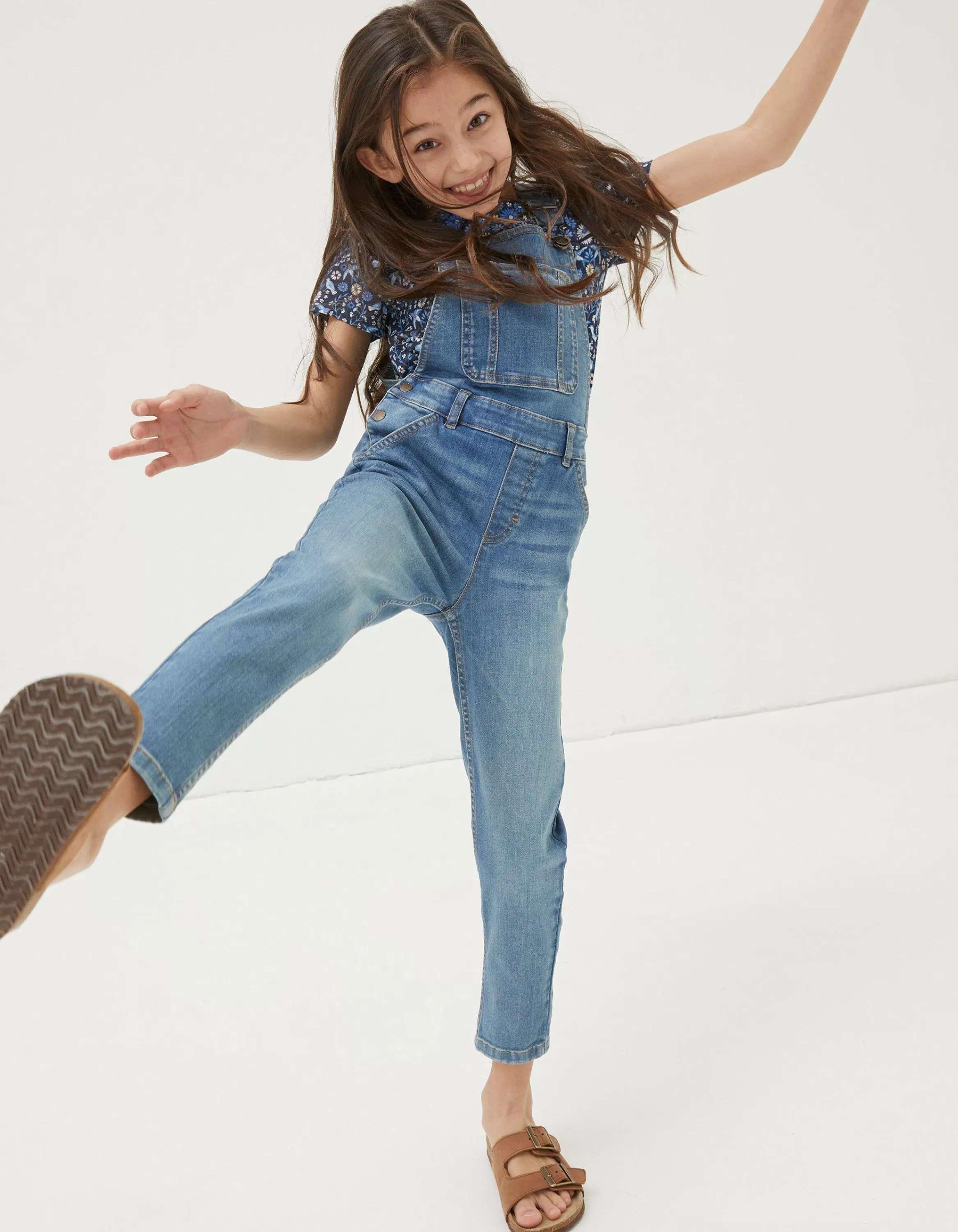 New FatFace Darcy Skinny Denim Dungarees Denim Blue