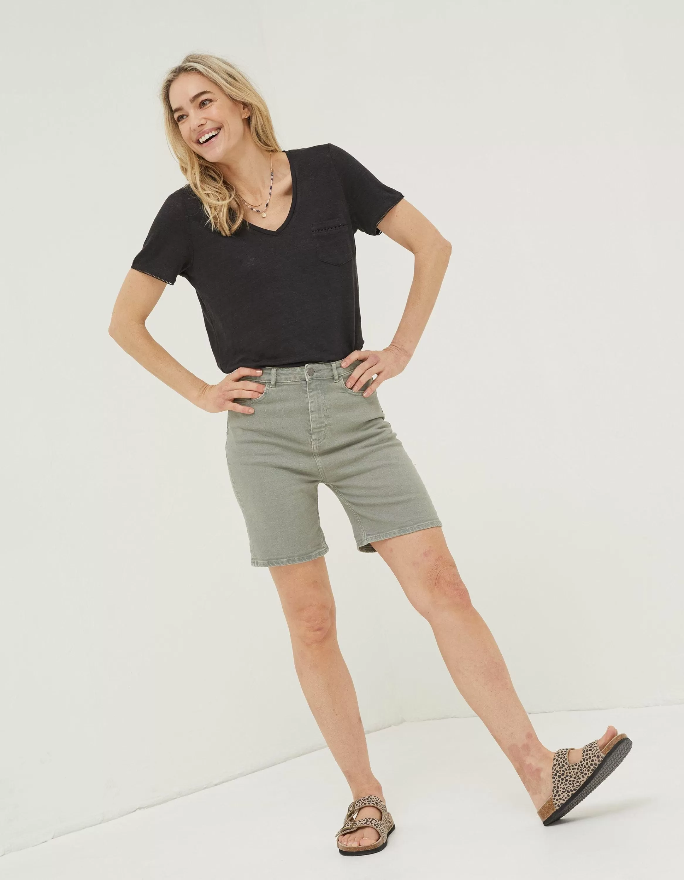 Shop FatFace Darley Denim Shorts Khaki Green