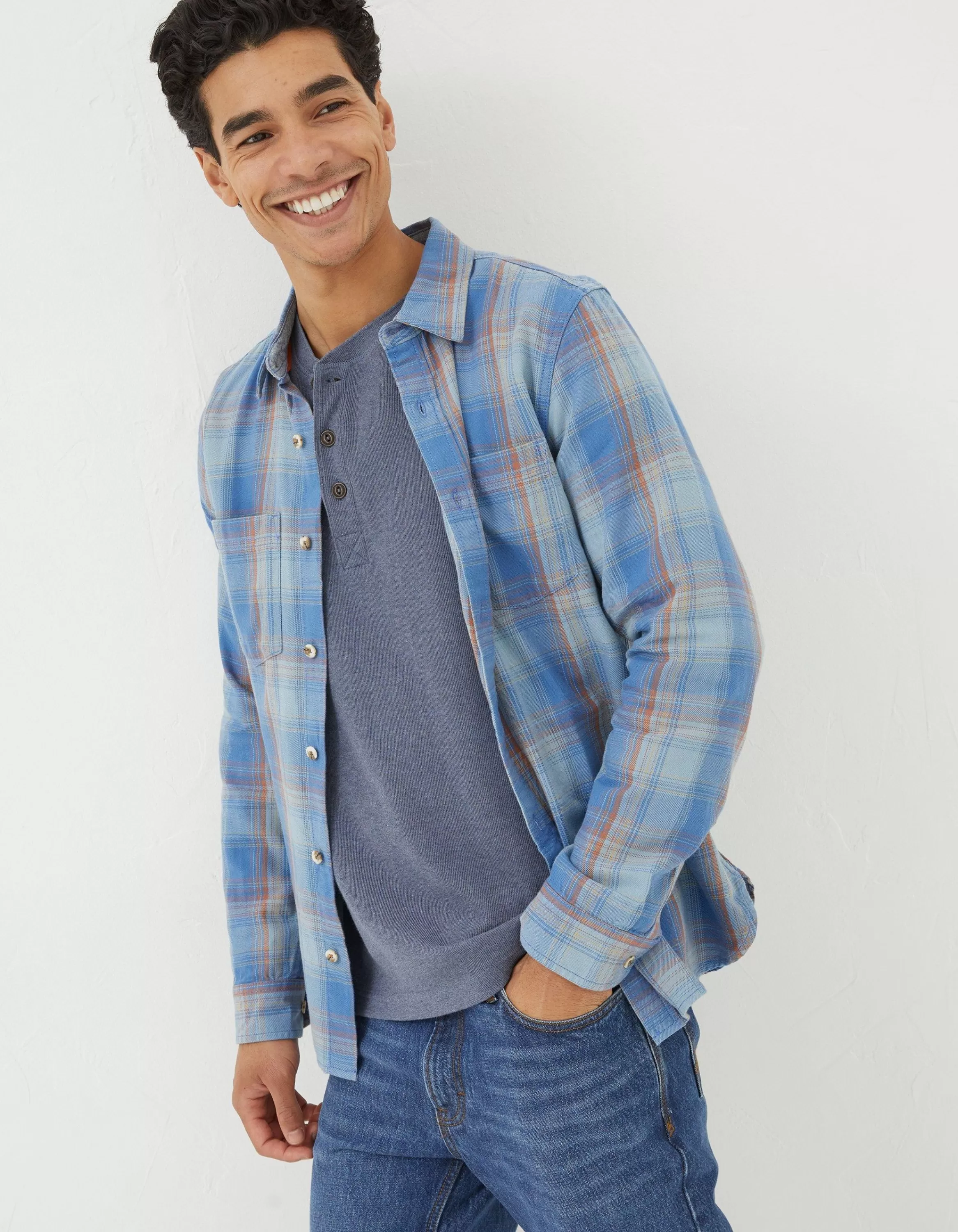 Best Sale FatFace Davington Check Shirt Washed Blue