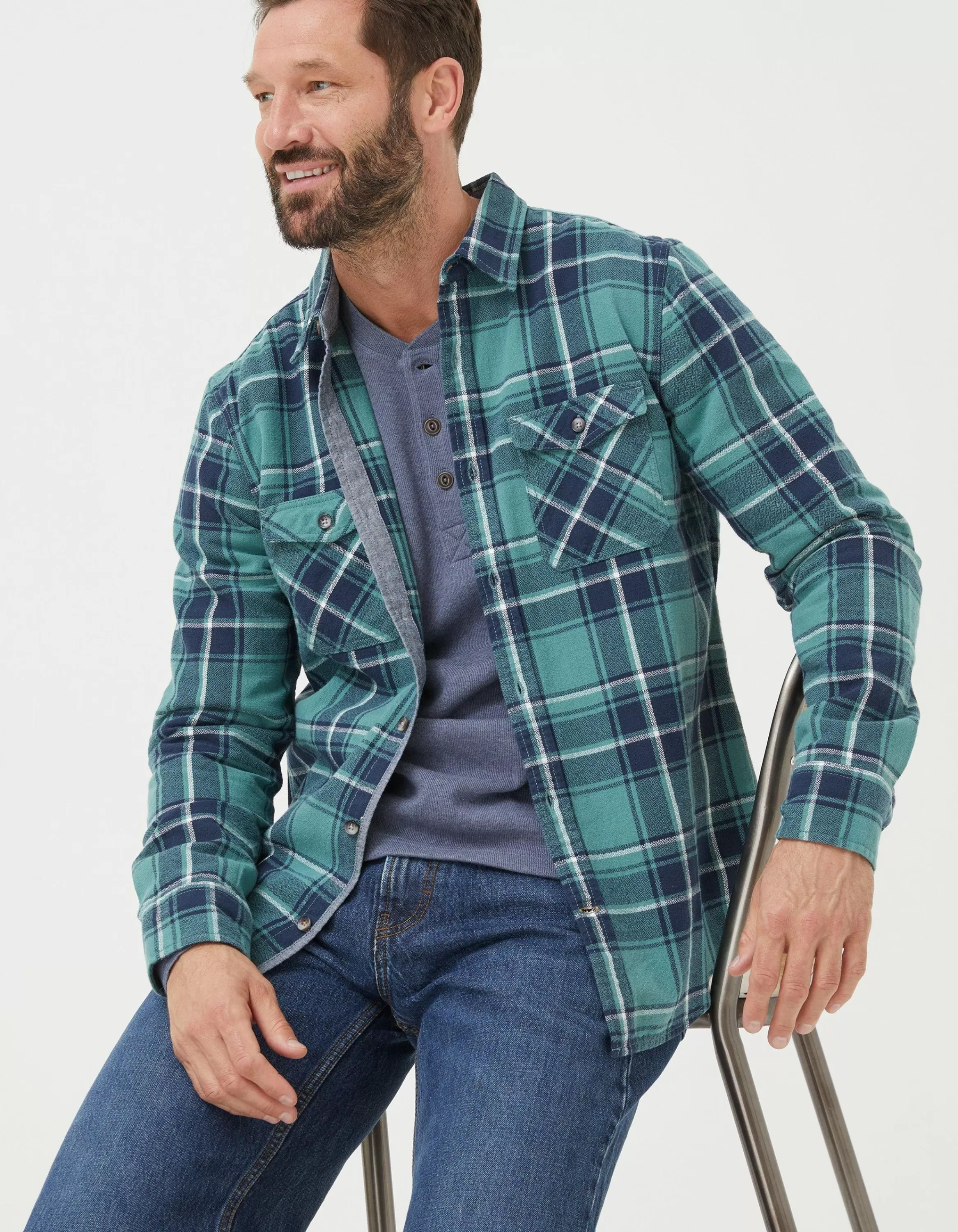 Cheap FatFace Dawley Check Shirt Teal Green