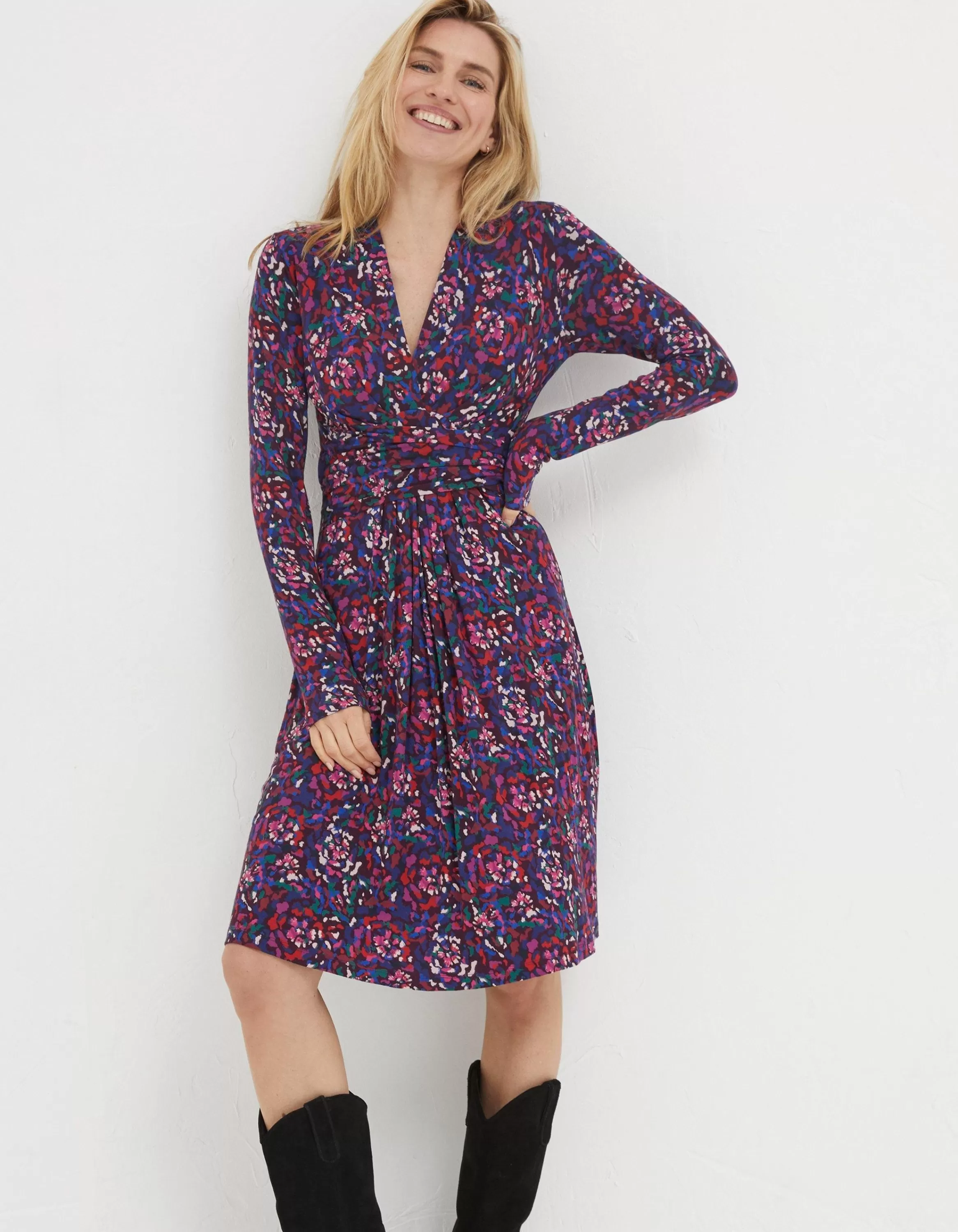 Shop FatFace Delphine Abstract Jersey Dress Purple