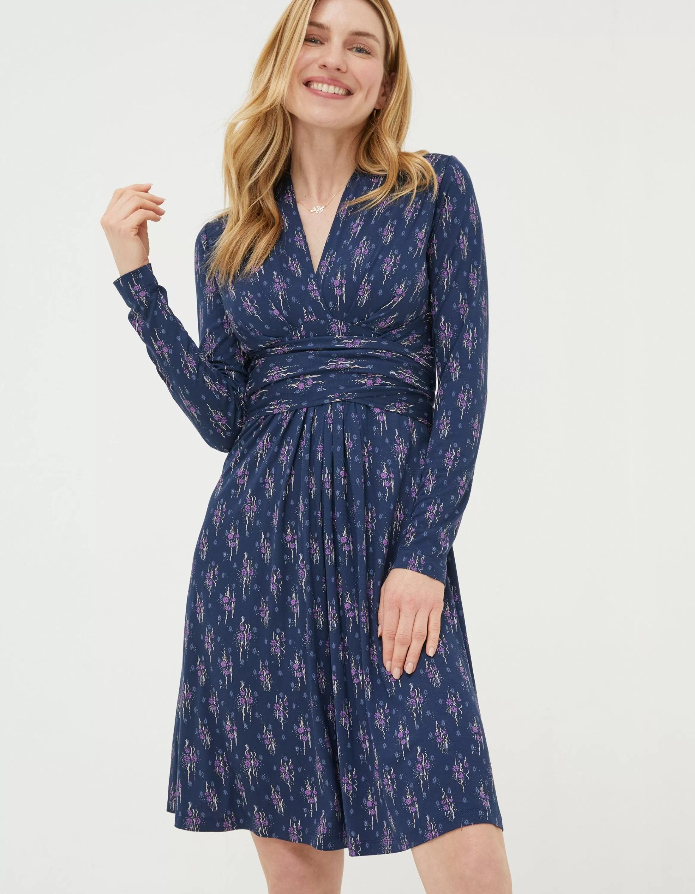 Outlet FatFace Delphine Ink Ditsy Jersey Dress Navy