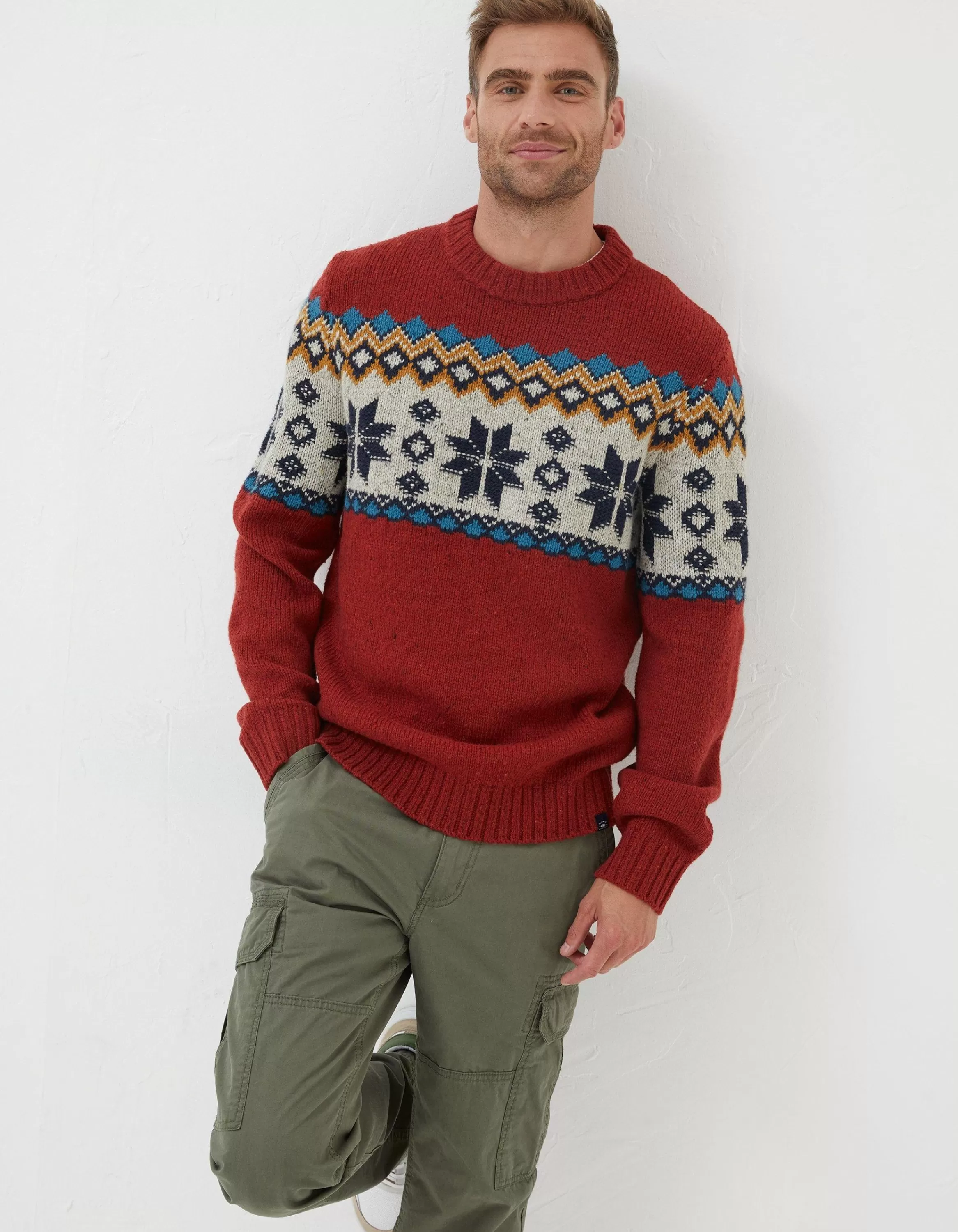 Fashion FatFace Denbigh Fairisle Crew Jumper Red