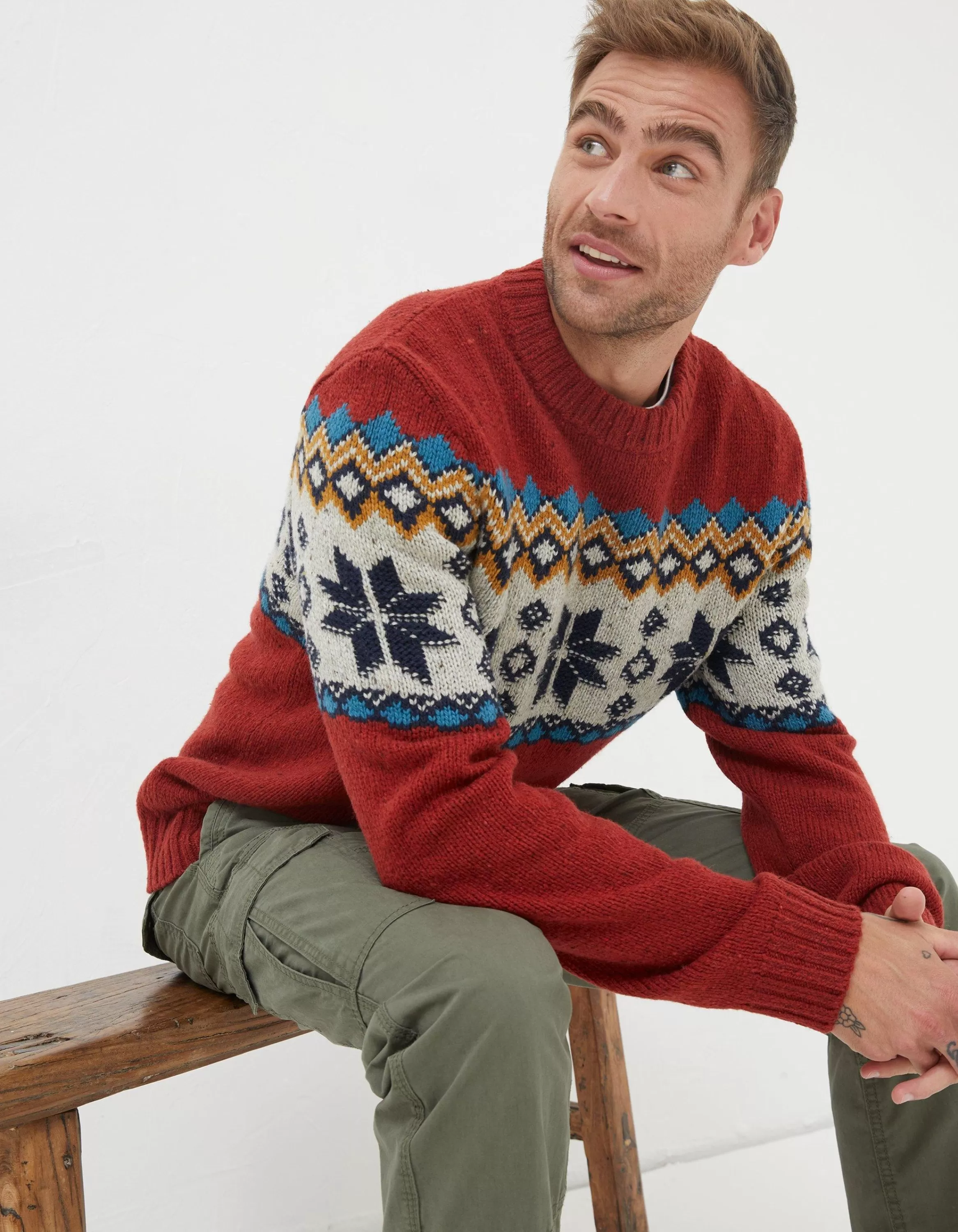 Fashion FatFace Denbigh Fairisle Crew Jumper Red