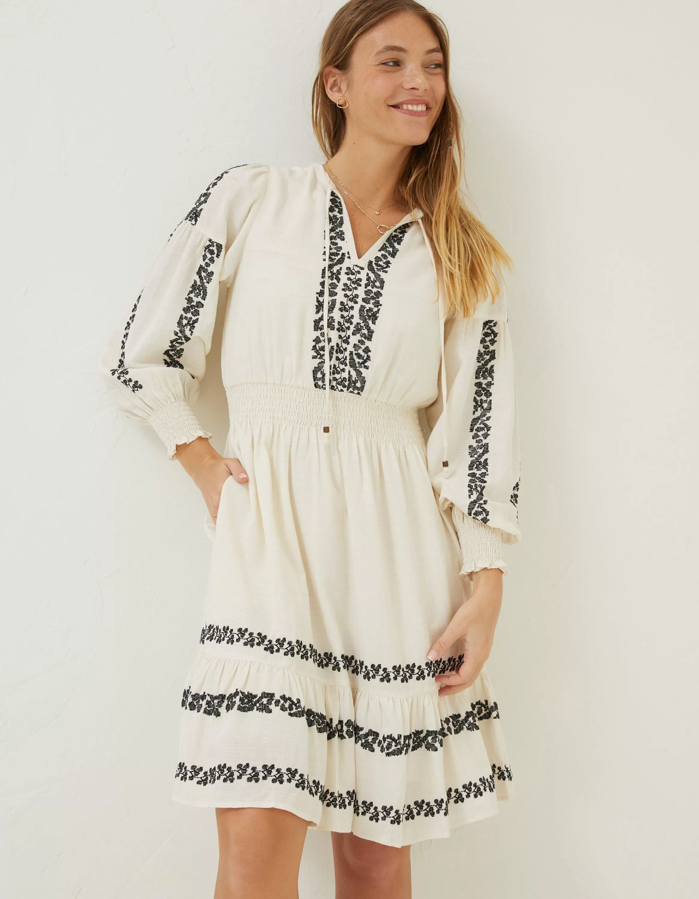 Best Sale FatFace Devin Embroidered Dress Ivory