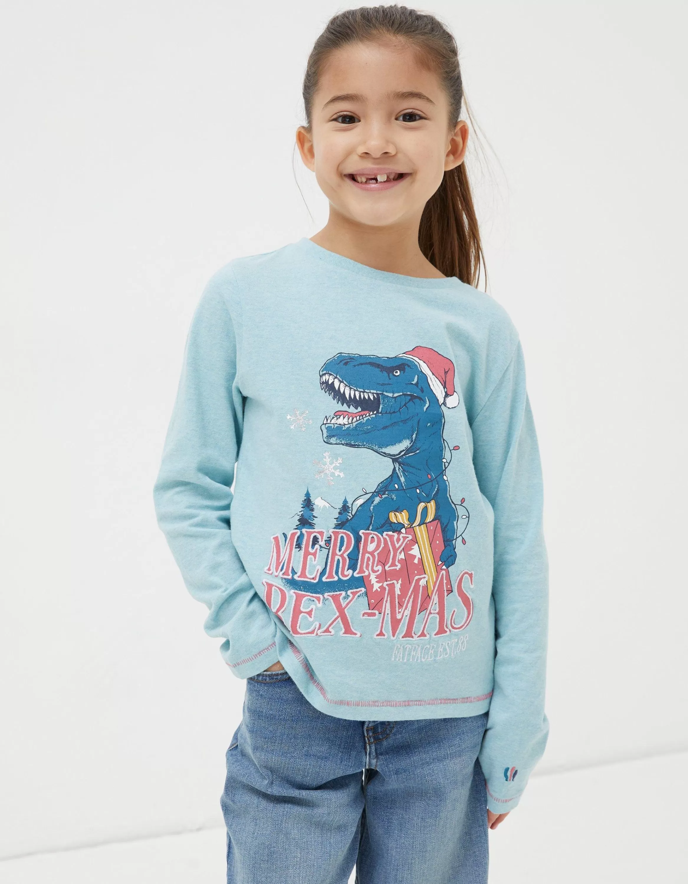 Shop FatFace Dinosaur Graphic T-Shirt Ice Blue