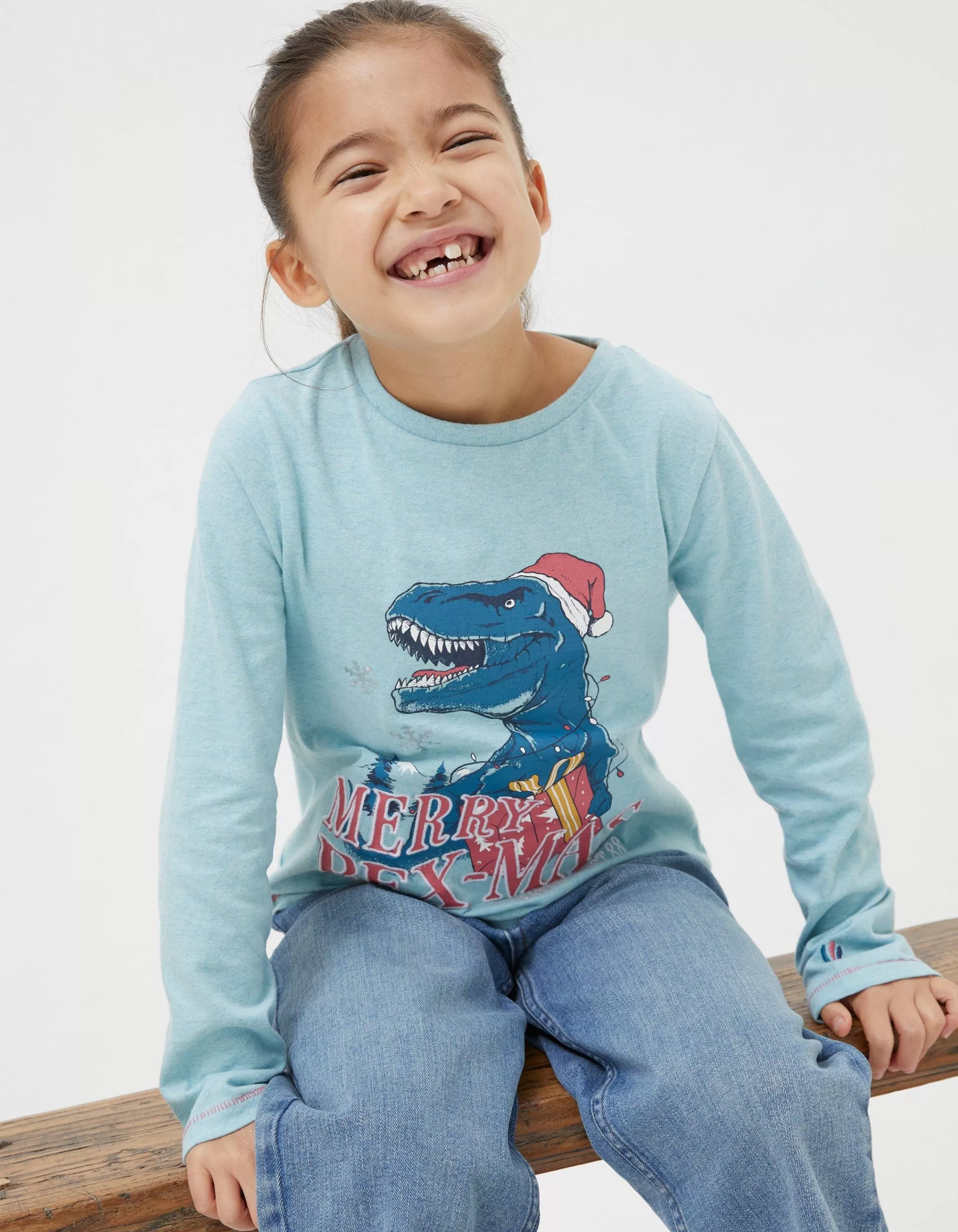 Shop FatFace Dinosaur Graphic T-Shirt Ice Blue