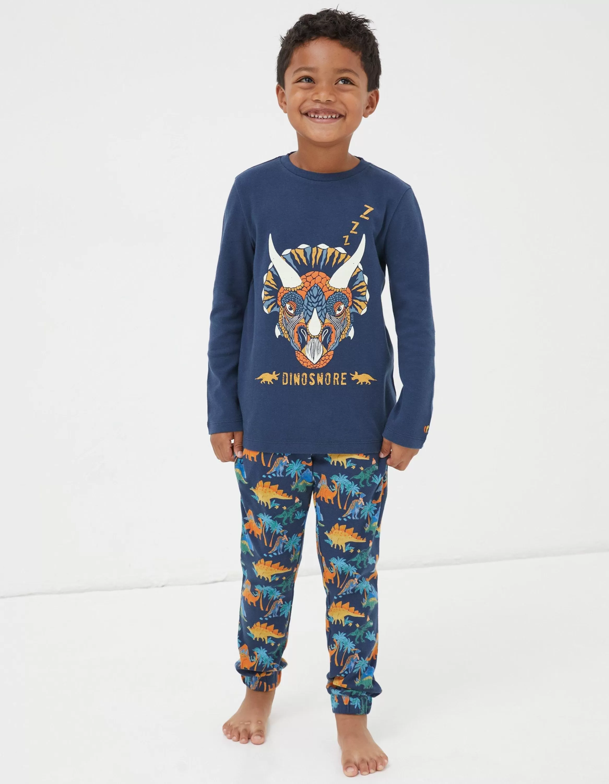 Best Sale FatFace Dinosaur Jersey Pyjama Set Navy