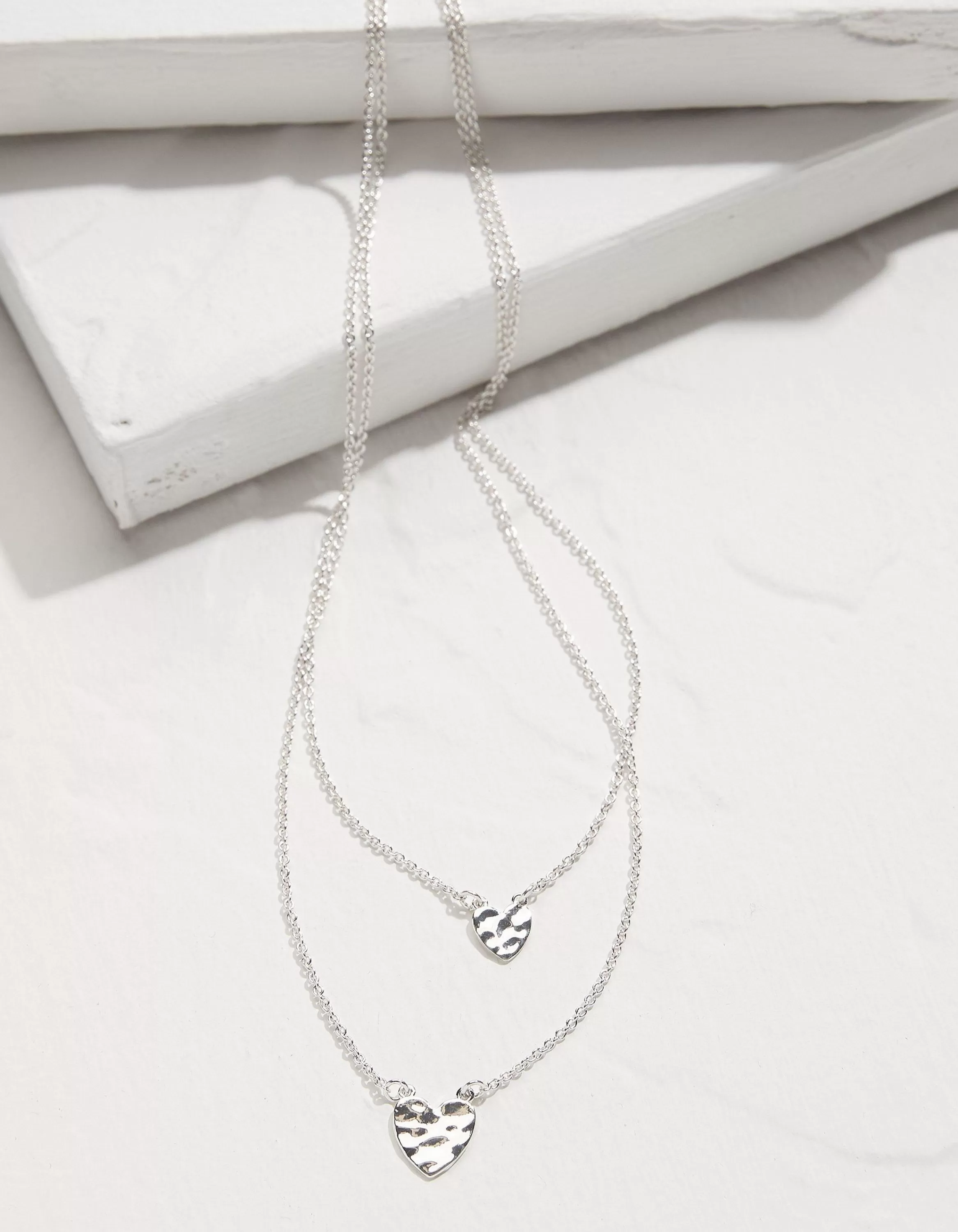 Outlet FatFace Double Heart Necklace Silver