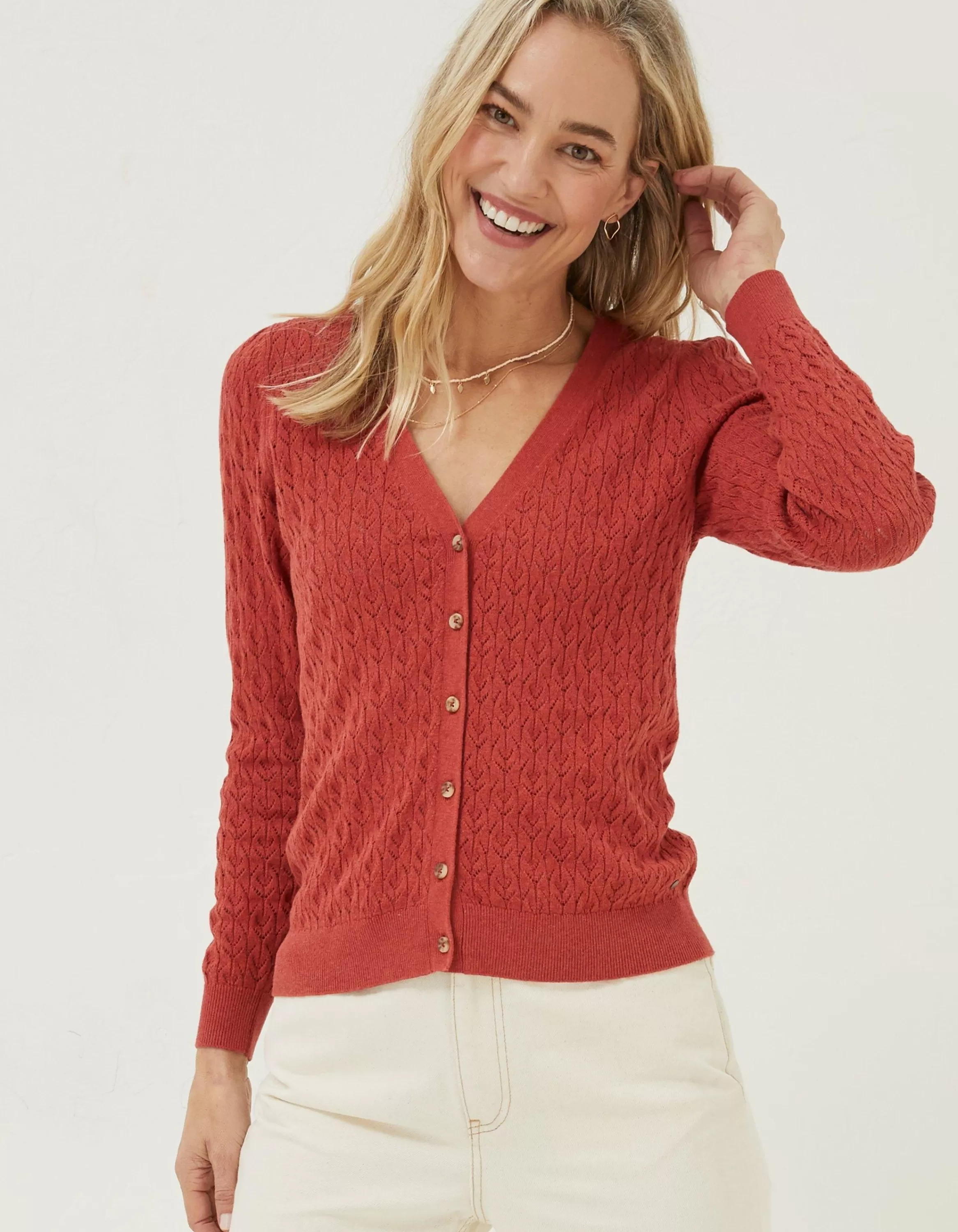 Online FatFace Elissa Cardigan Rust Red