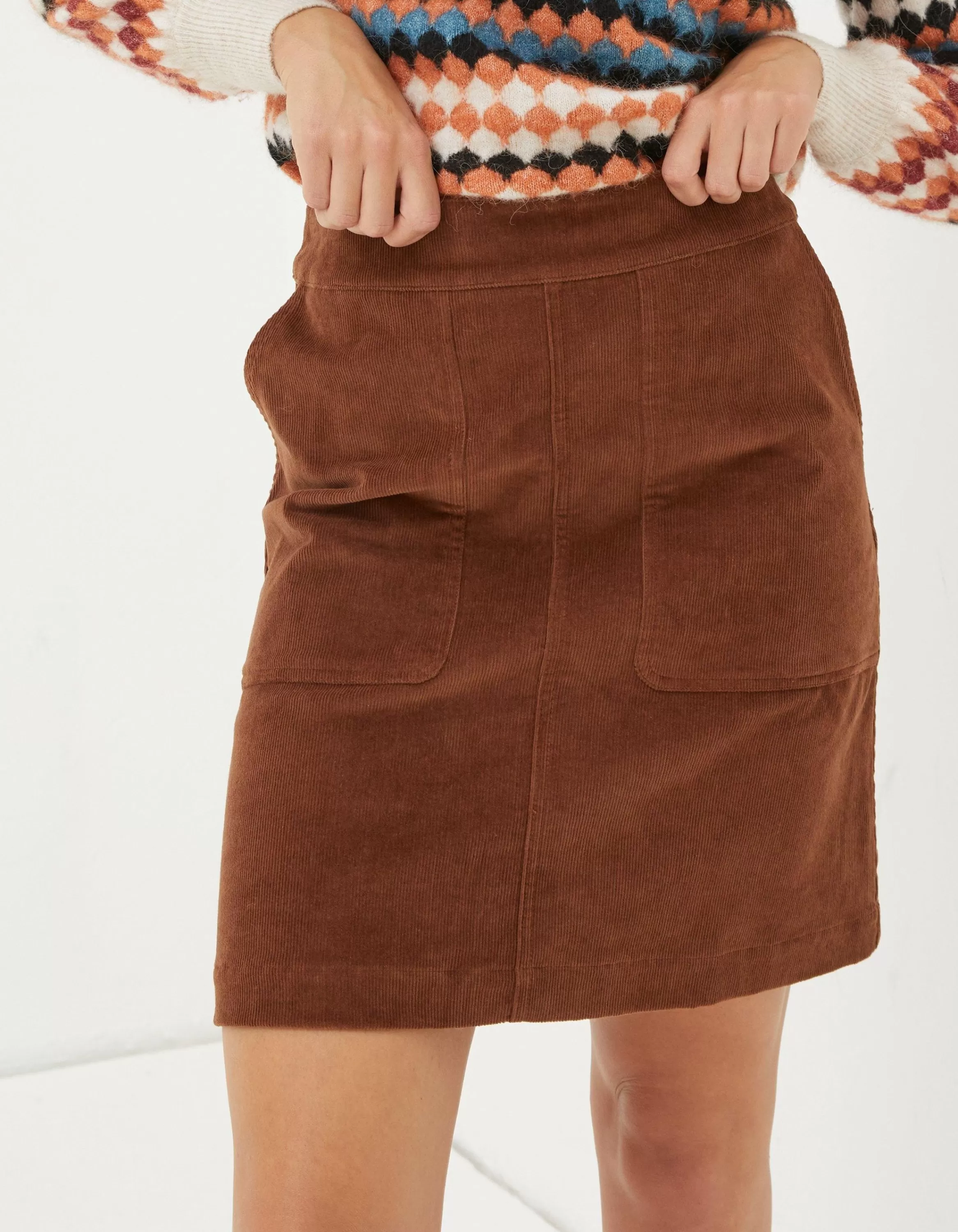 Shop FatFace Eliza Cord Skirt Dark Tan