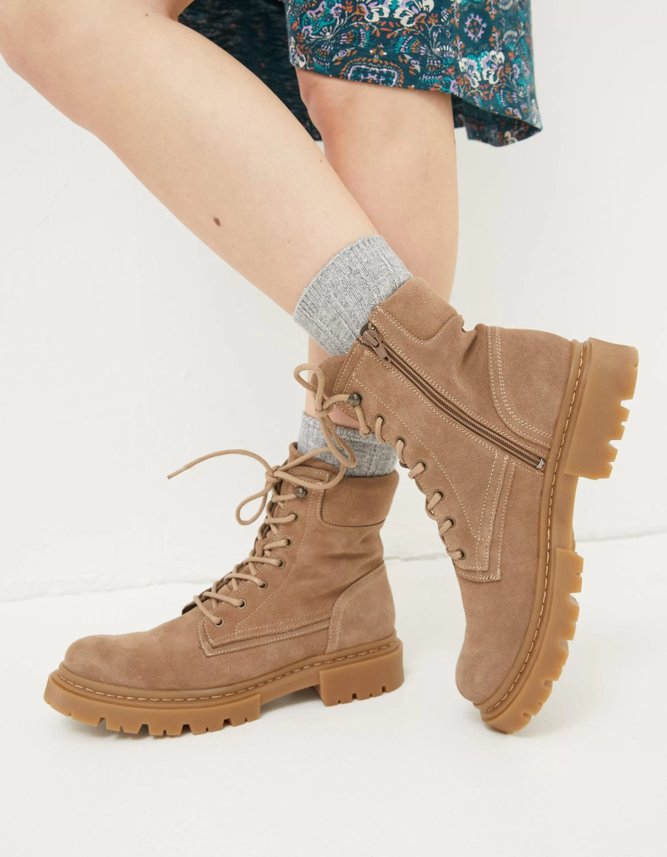 Fashion FatFace Eliza Suede Ankle Worker Boot Stone