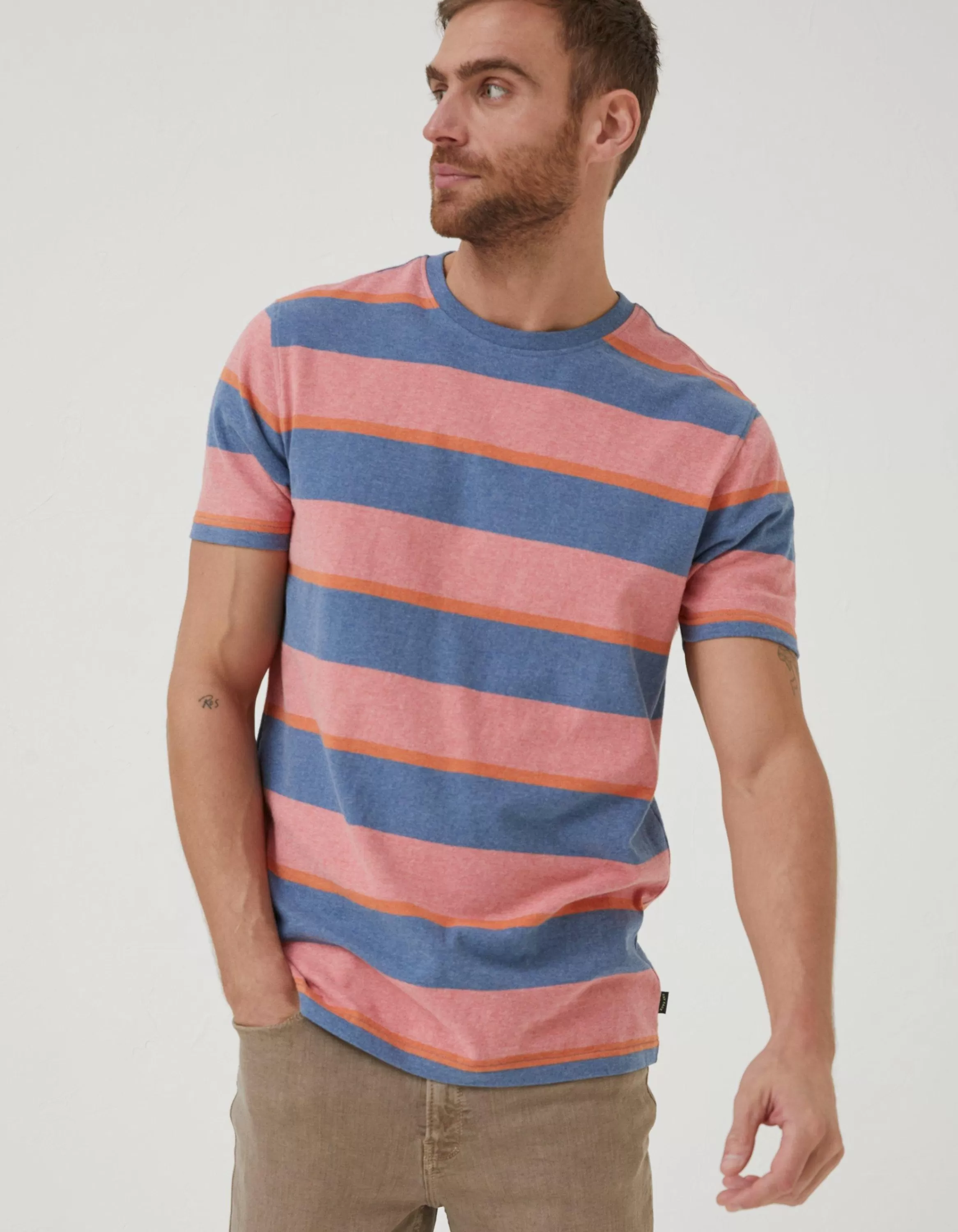 New FatFace Ellbridge Stripe T-Shirt Orange