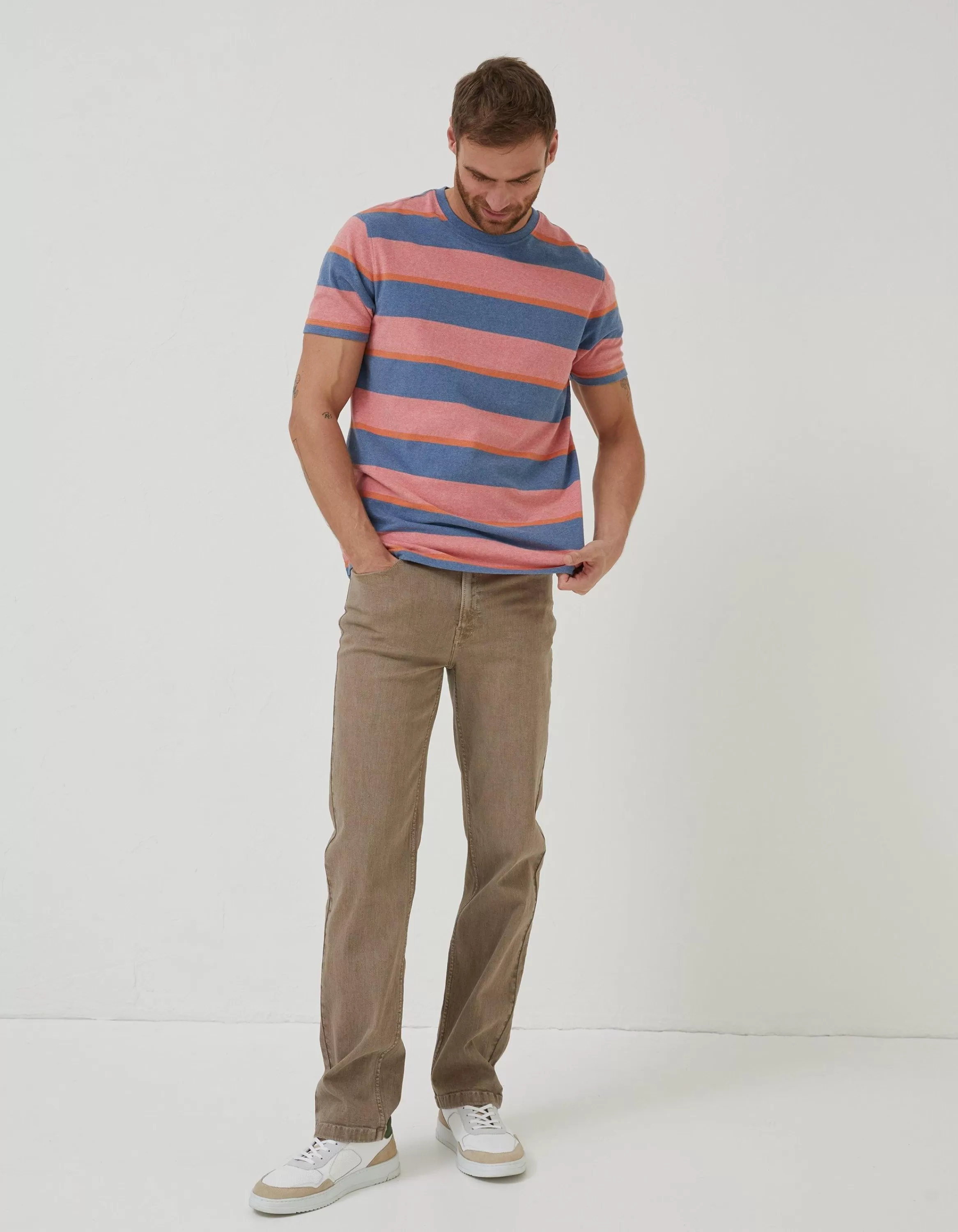 New FatFace Ellbridge Stripe T-Shirt Orange