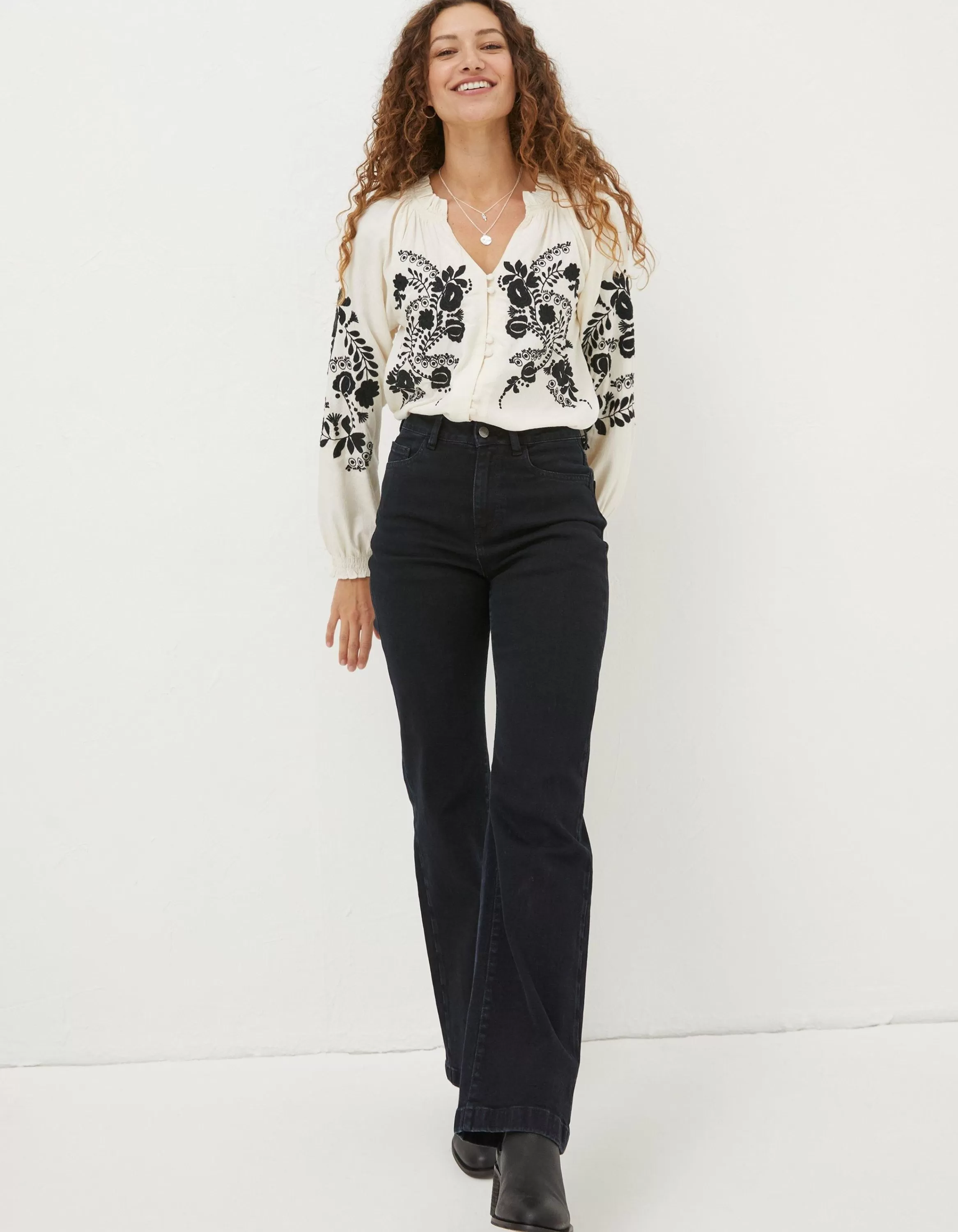 Cheap FatFace Ellen Embroidered Blouse Ivory