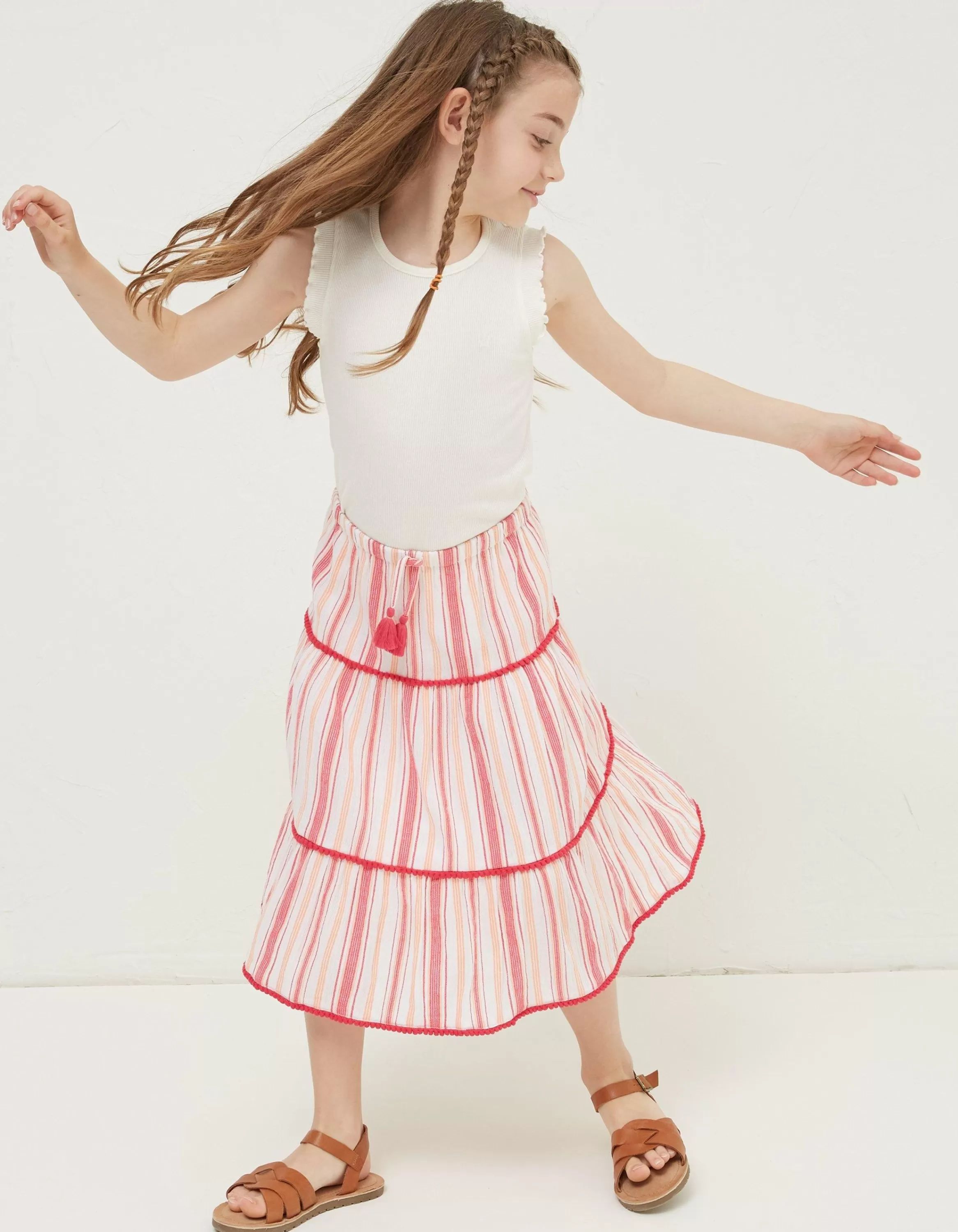 Discount FatFace Elodie Stripe Woven Skirt Raspberry Red