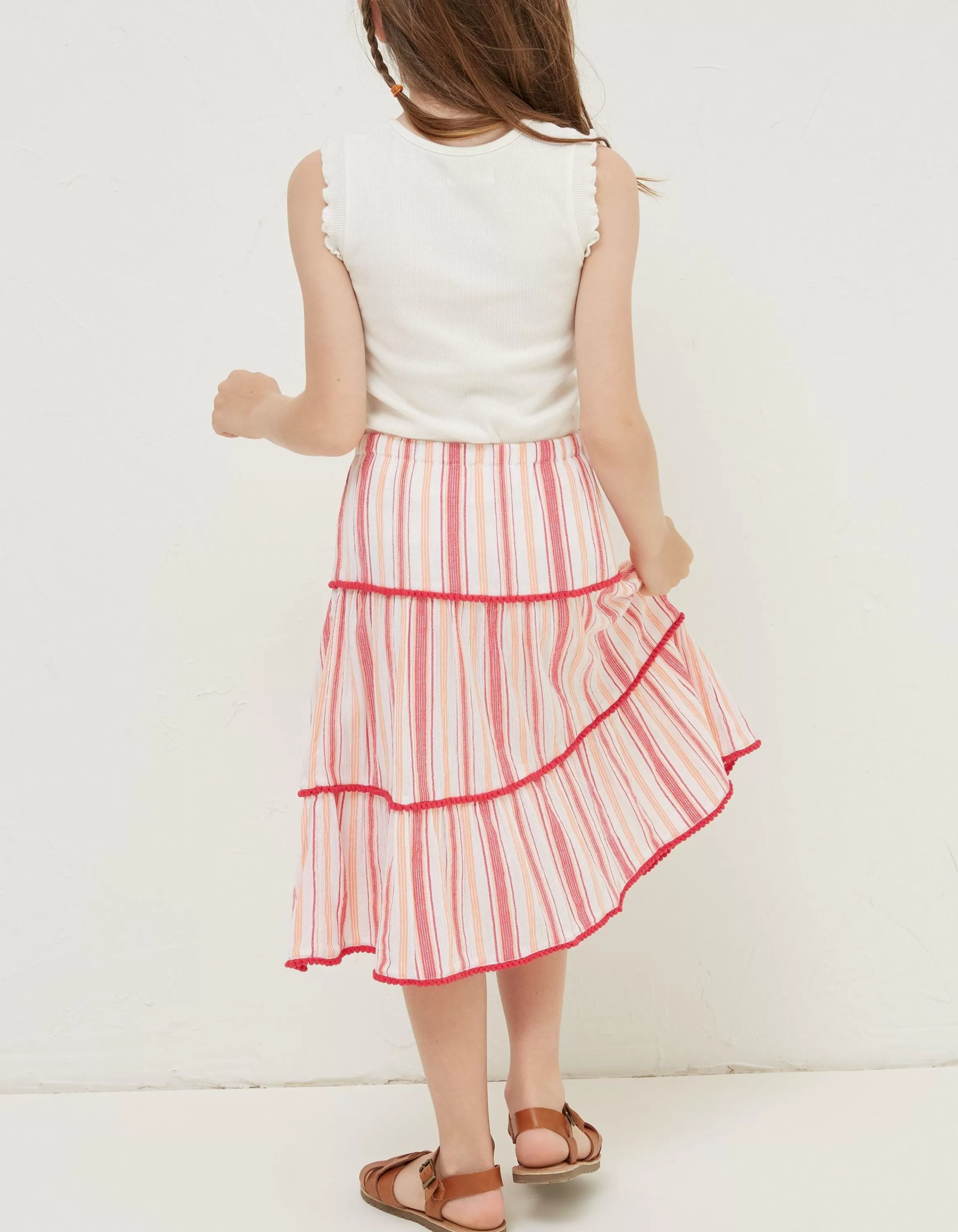 Discount FatFace Elodie Stripe Woven Skirt Raspberry Red