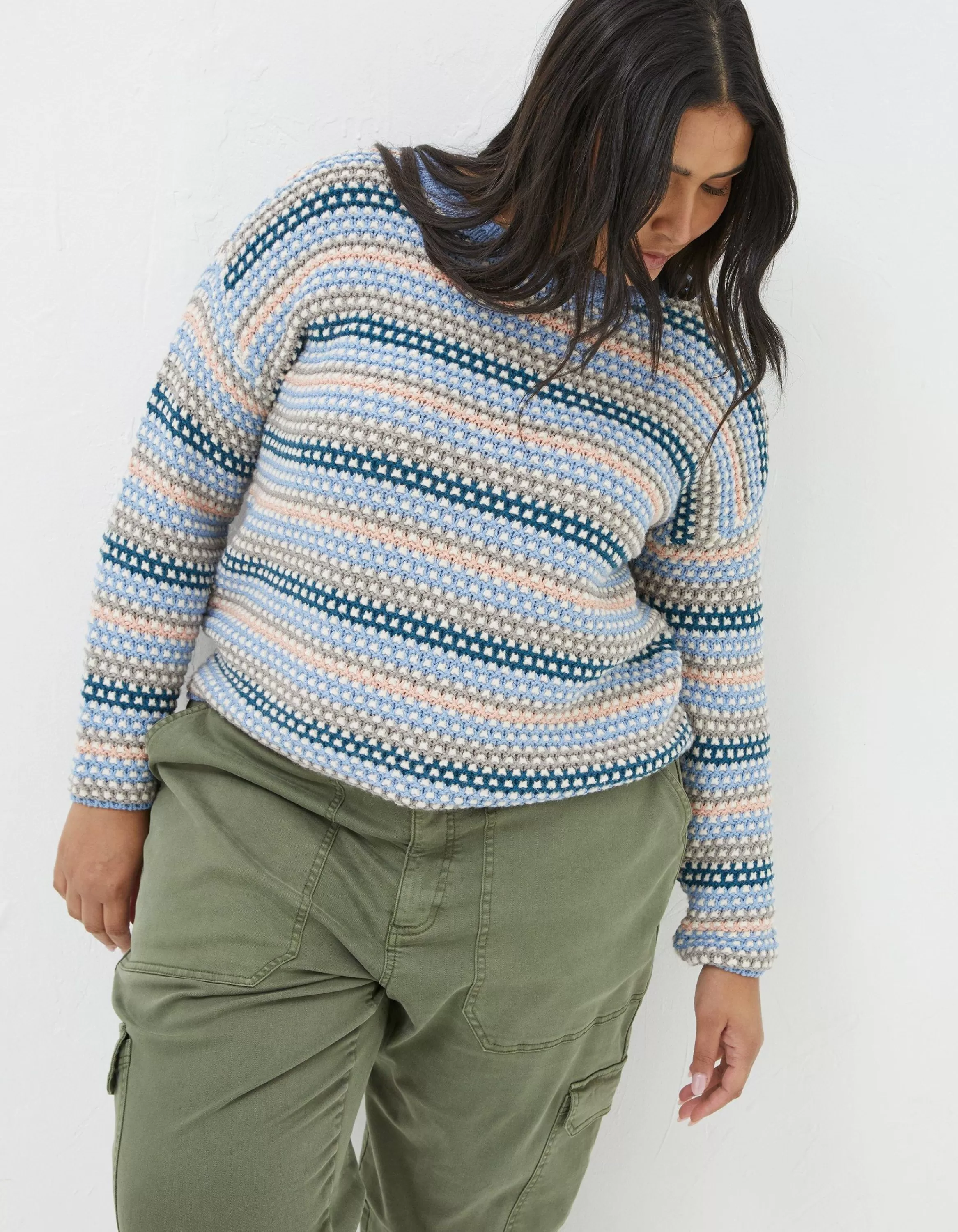 Cheap FatFace Elsewhere Stitch Stripe Jumper Blue