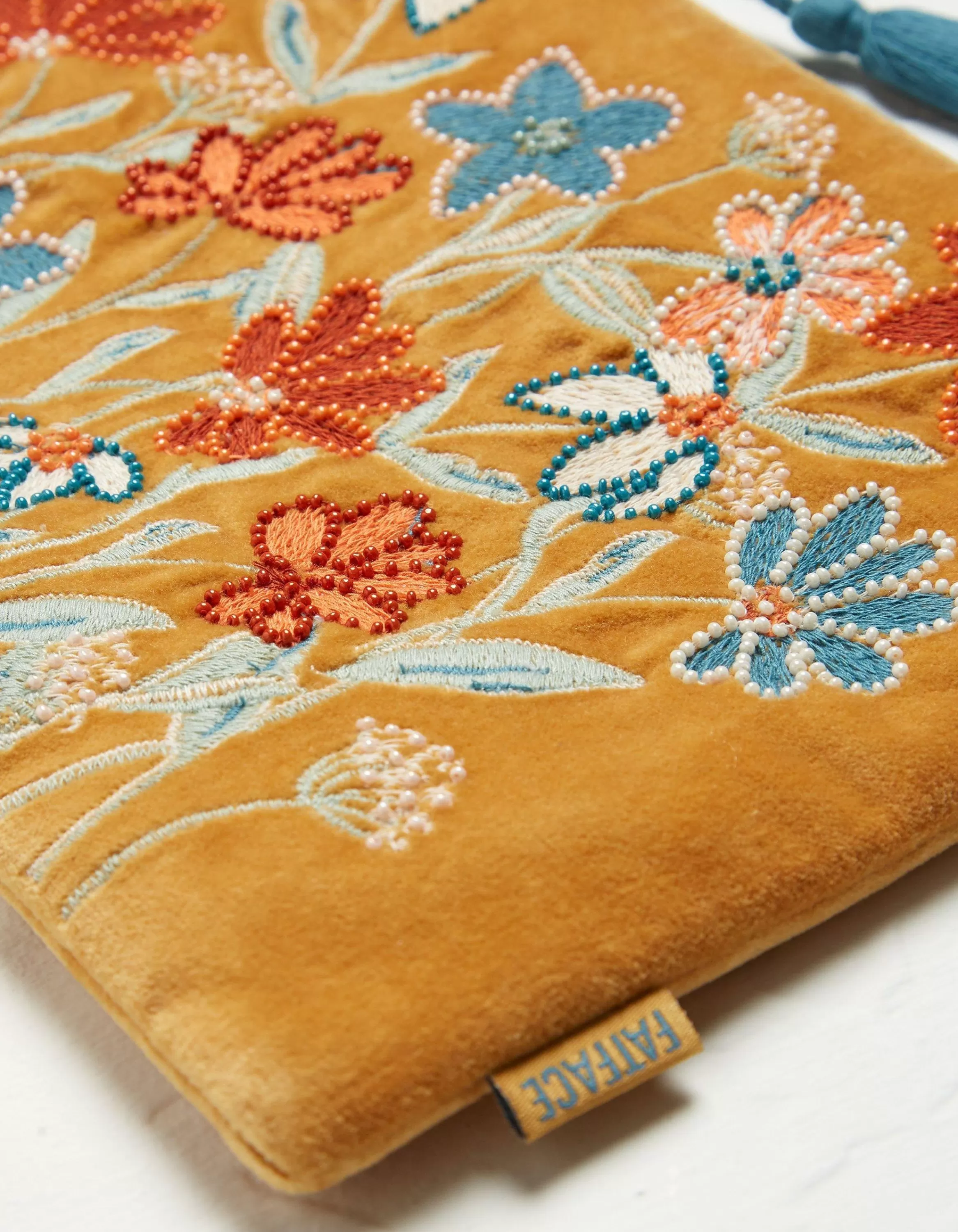 Fashion FatFace Embroidered Floral Pouch Mustard Yellow