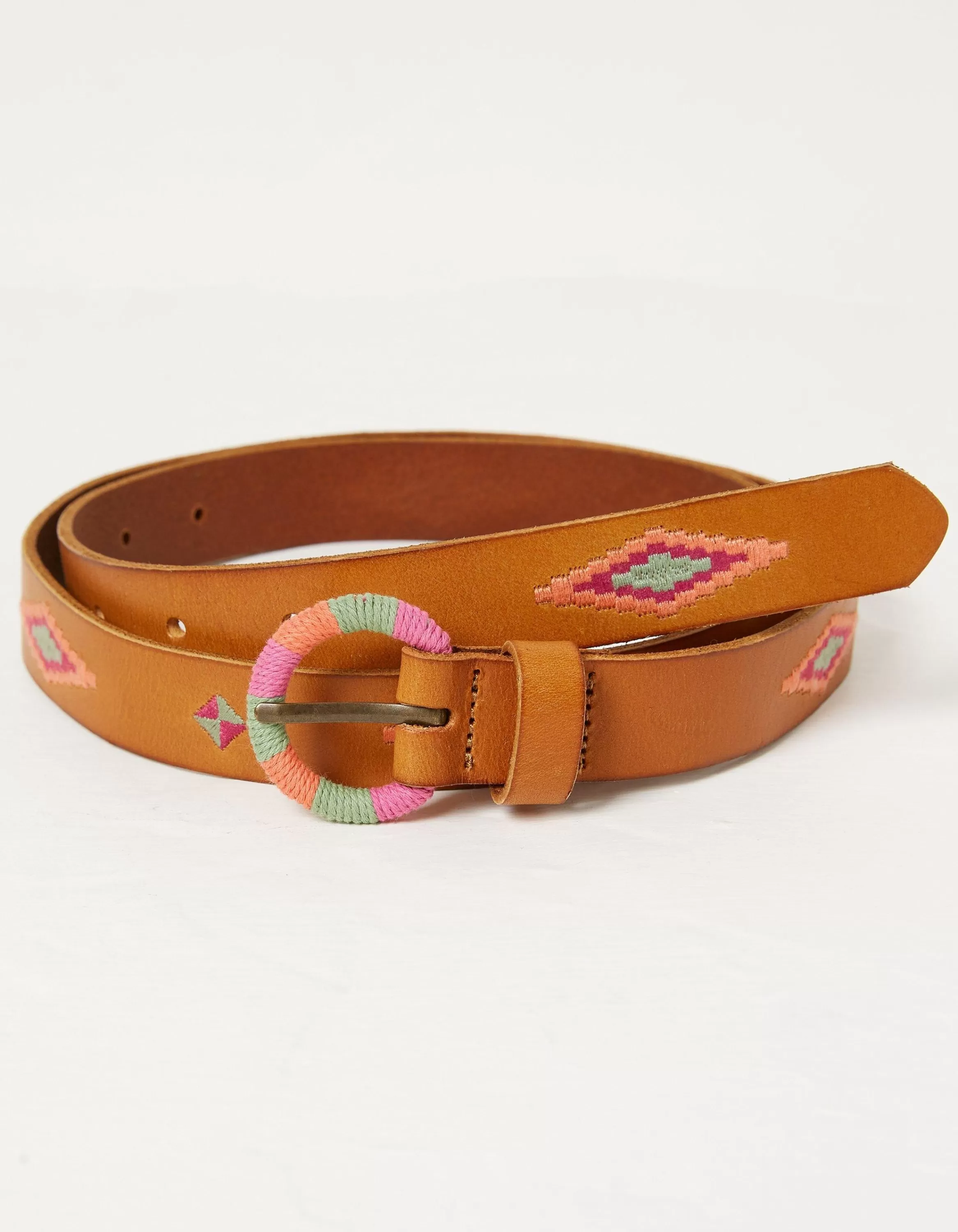 Discount FatFace Embroidered Jean Leather Belt Tan