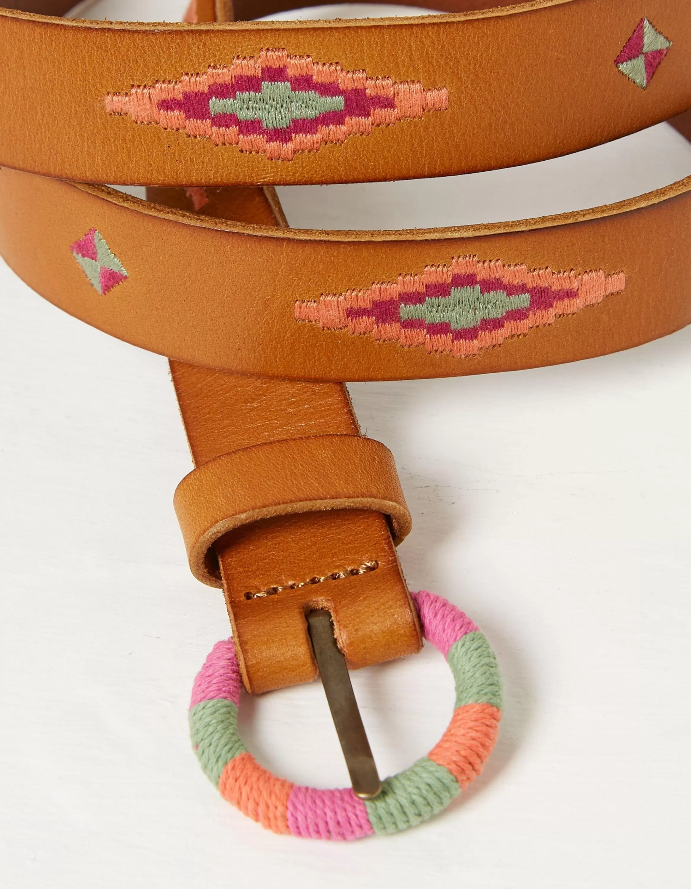 Discount FatFace Embroidered Jean Leather Belt Tan