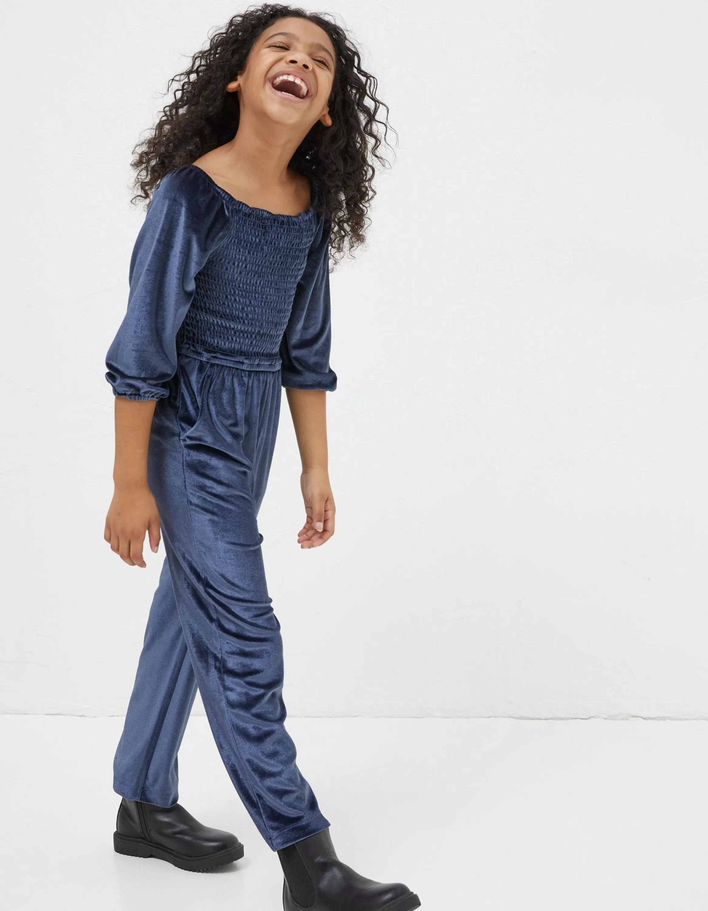 Sale FatFace Emily Velvet Jumpsuit Navy