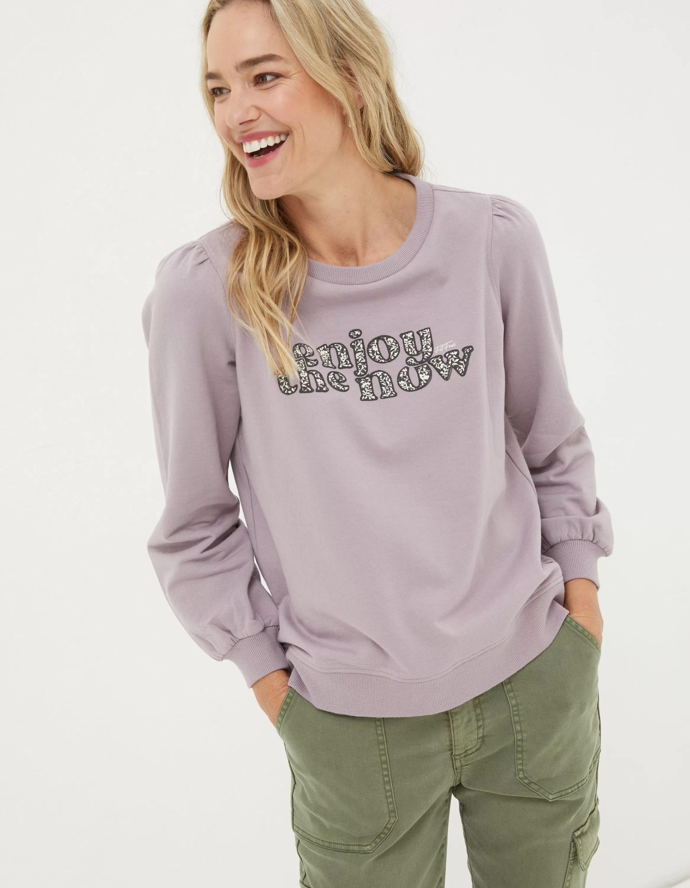 Clearance FatFace Enjoy The Now Sweatshirt Lilac