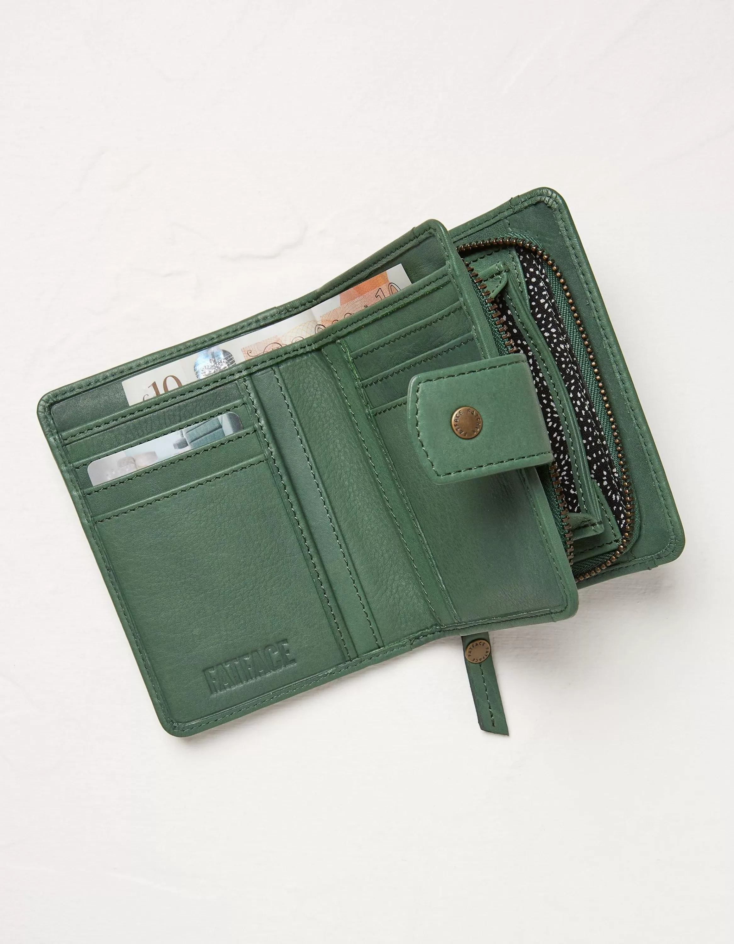 Cheap FatFace Etta Leather Zip Purse Green