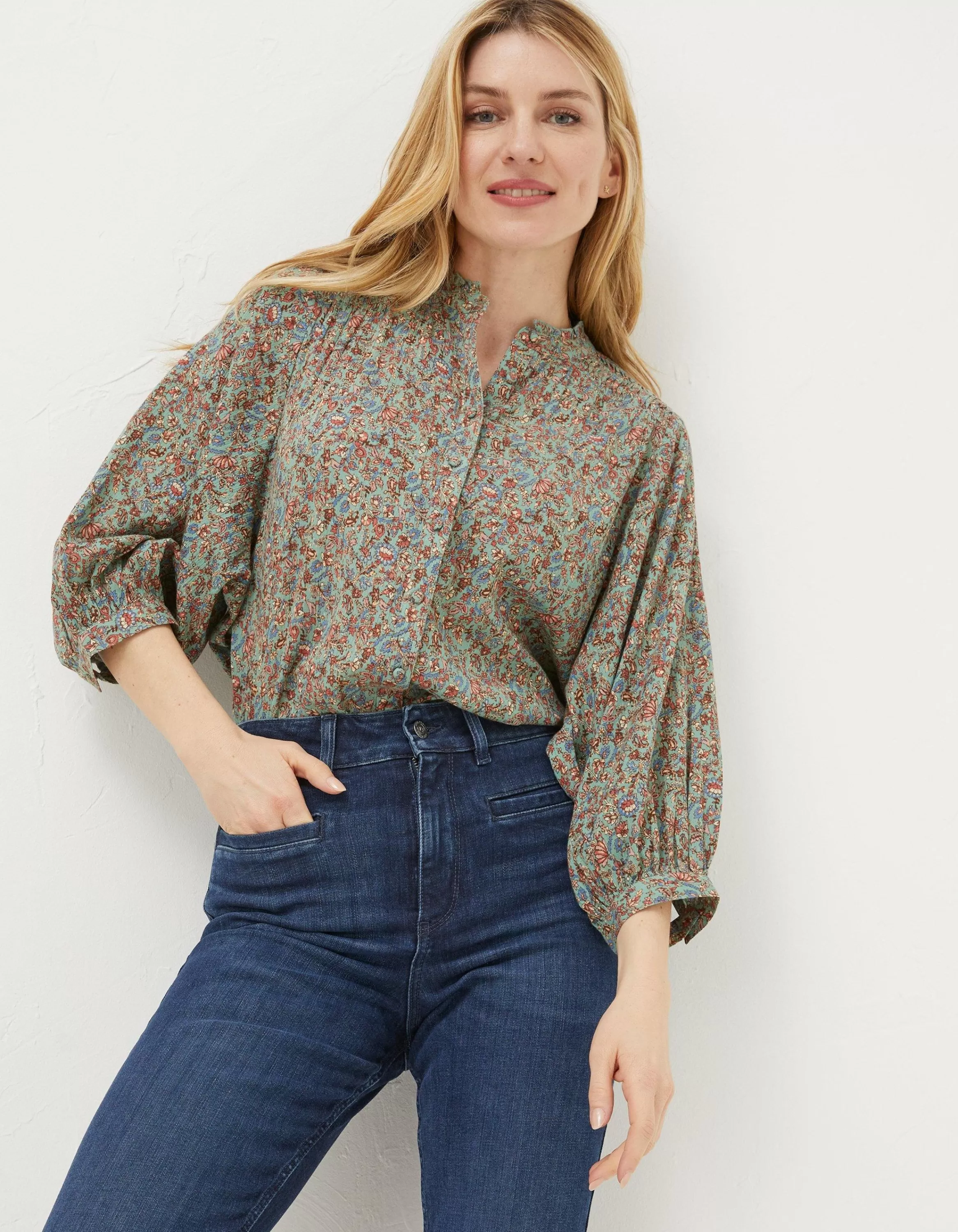 Best Sale FatFace Evelyn Craft Floral Blouse Sage Green