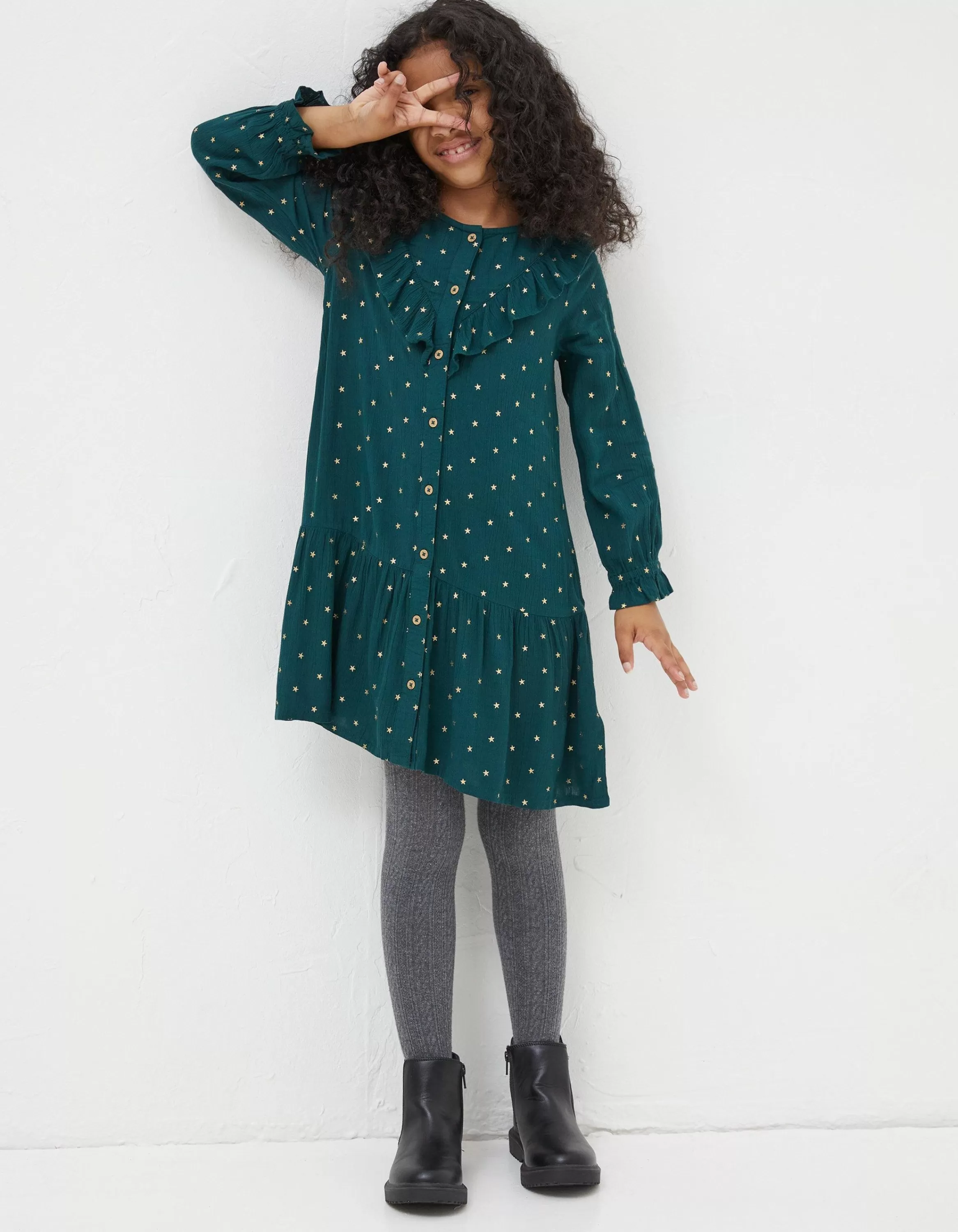 Cheap FatFace Evie Foil Star Dress Emerald Green