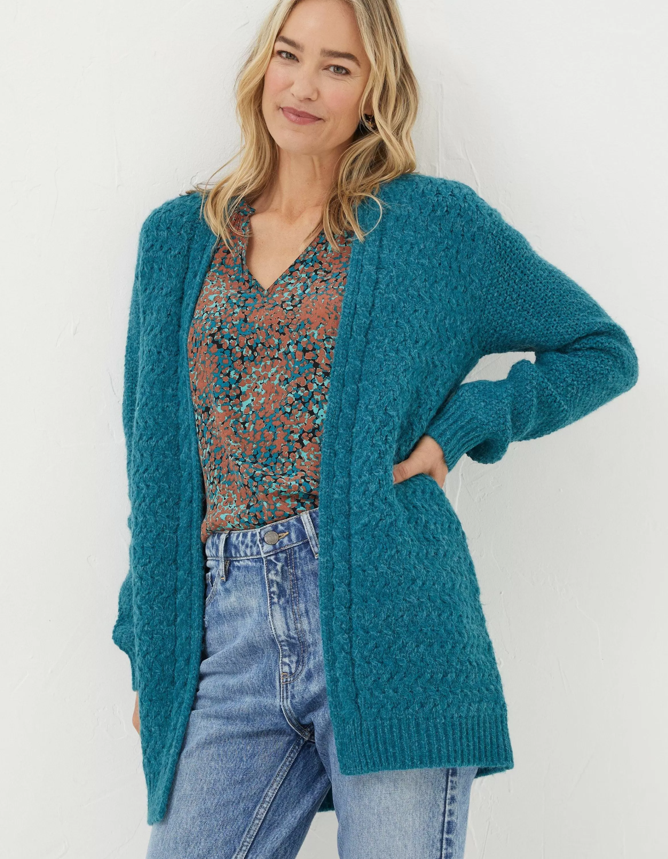 New FatFace Ezzie Cardigan Teal Blue