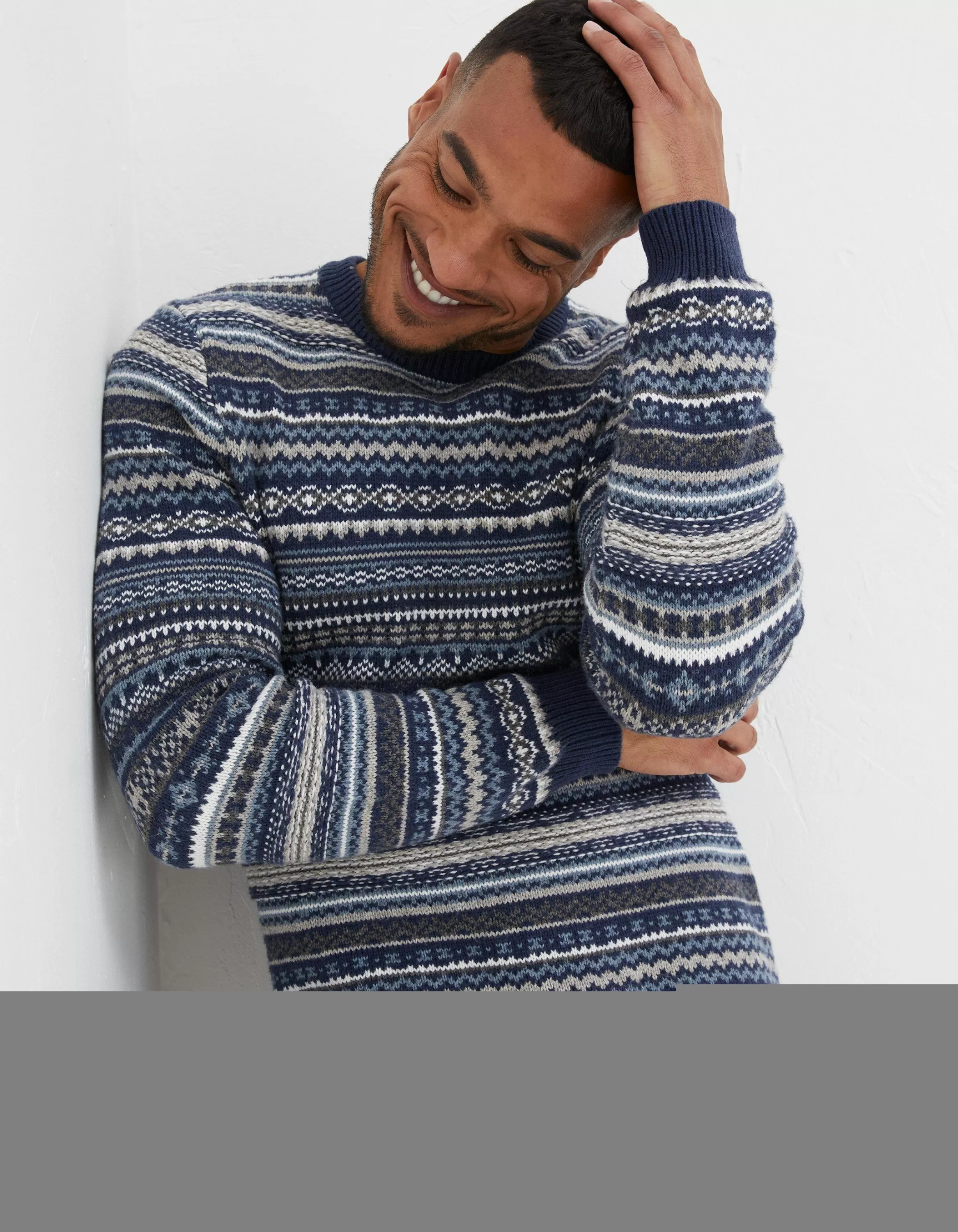 Hot FatFace Fairisle Crew Jumper Blue