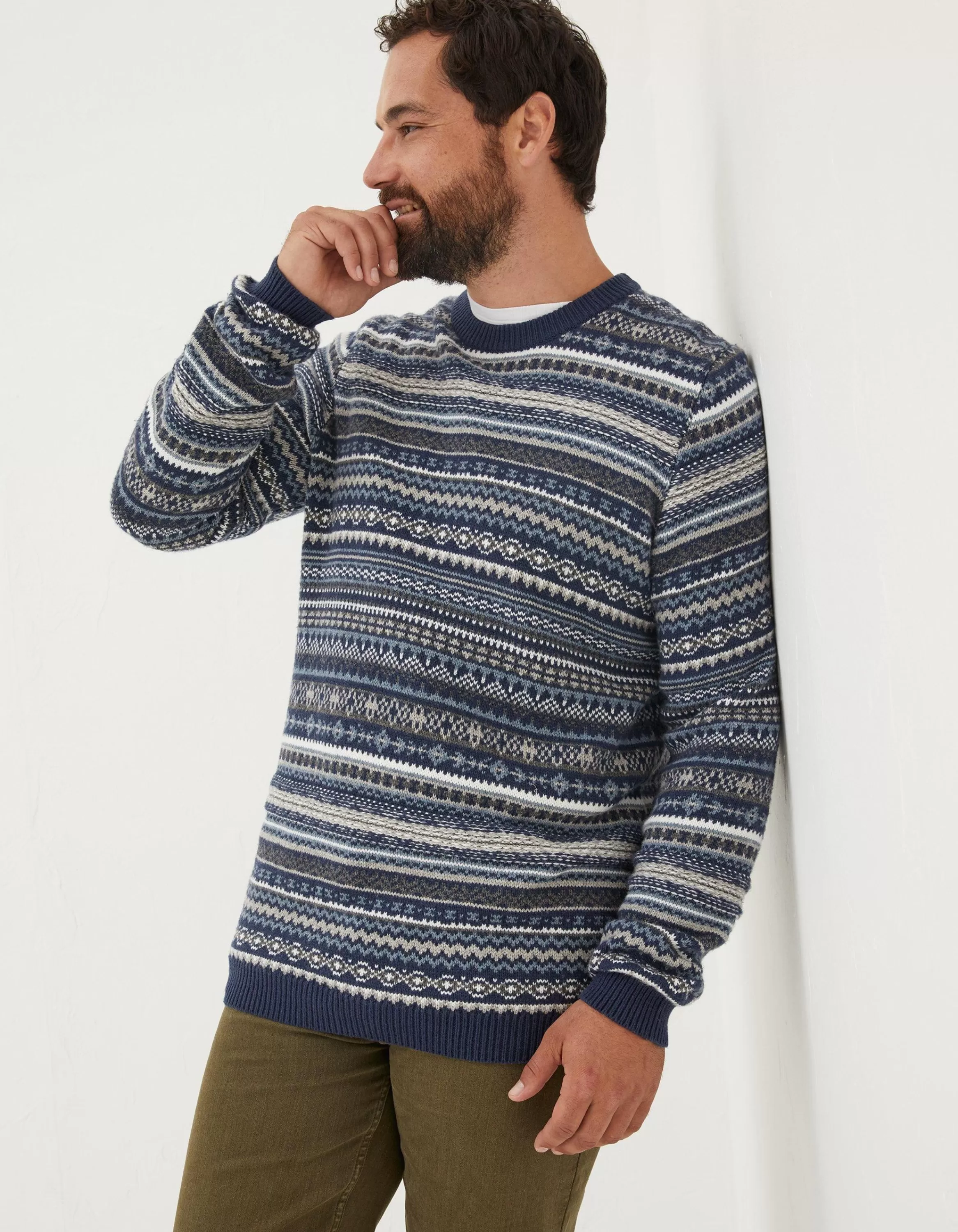 Hot FatFace Fairisle Crew Jumper Blue