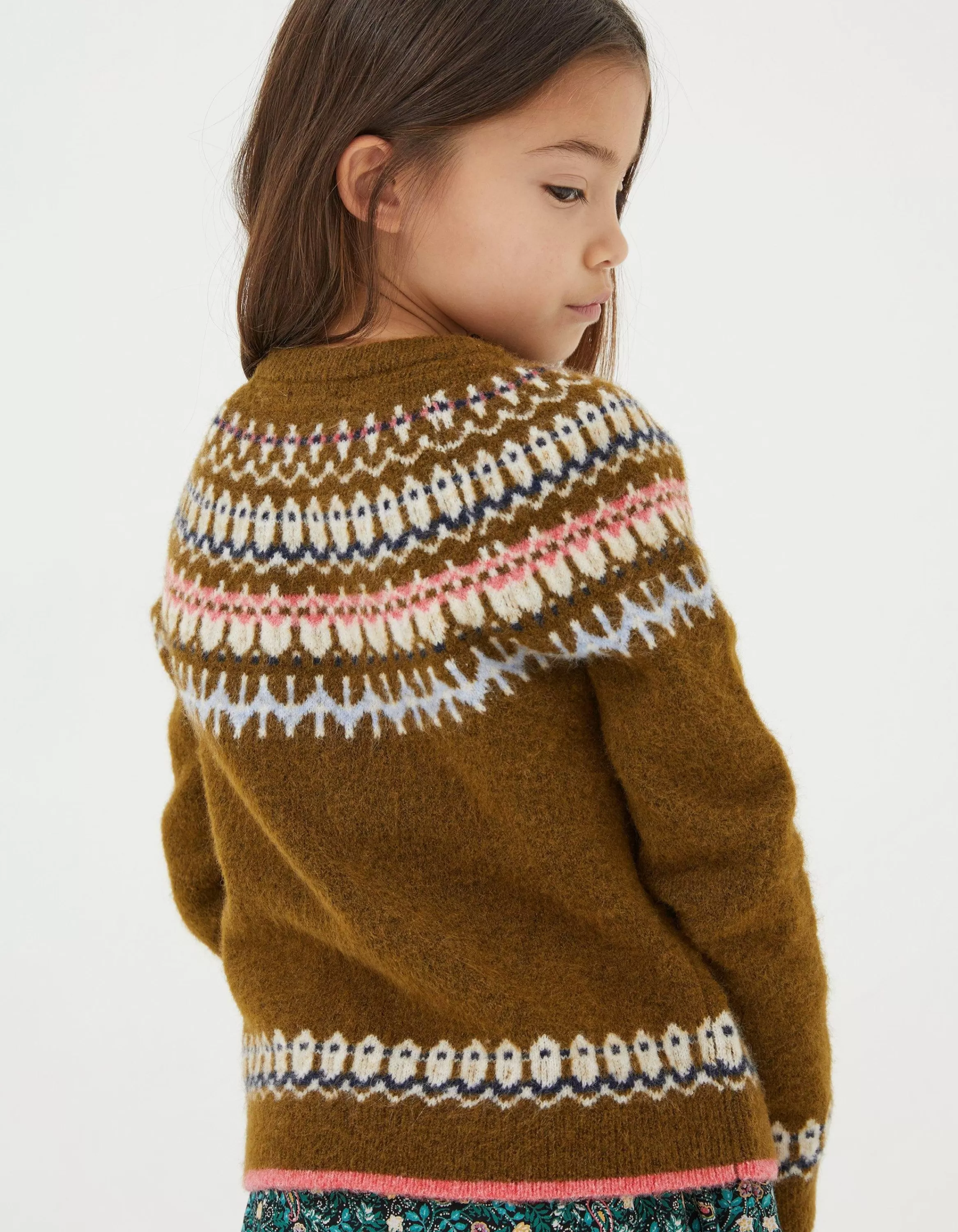 Cheap FatFace Fairisle Detail Cardigan Olive Green