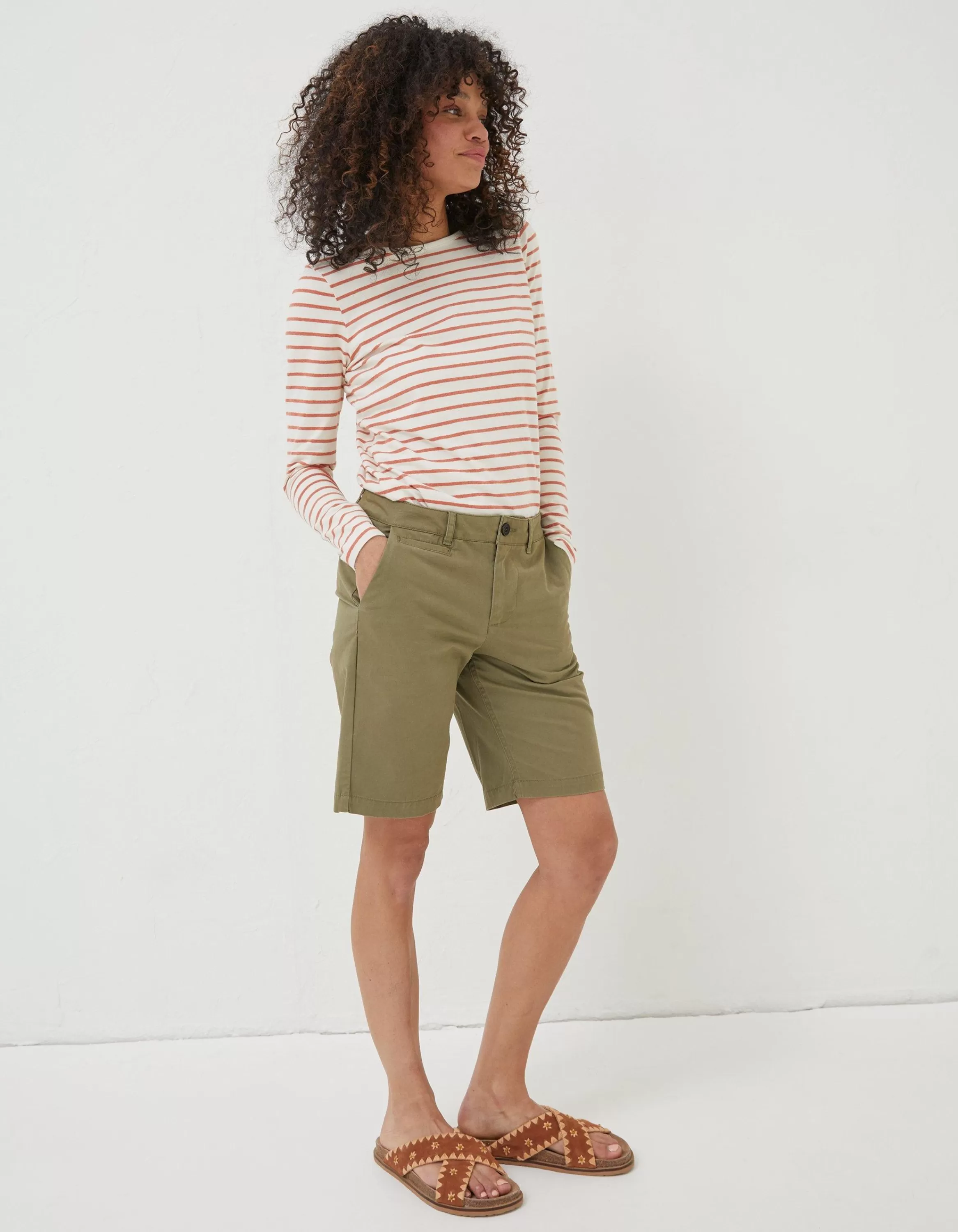 Cheap FatFace Falmouth Bermuda Chino Shorts Khaki Green