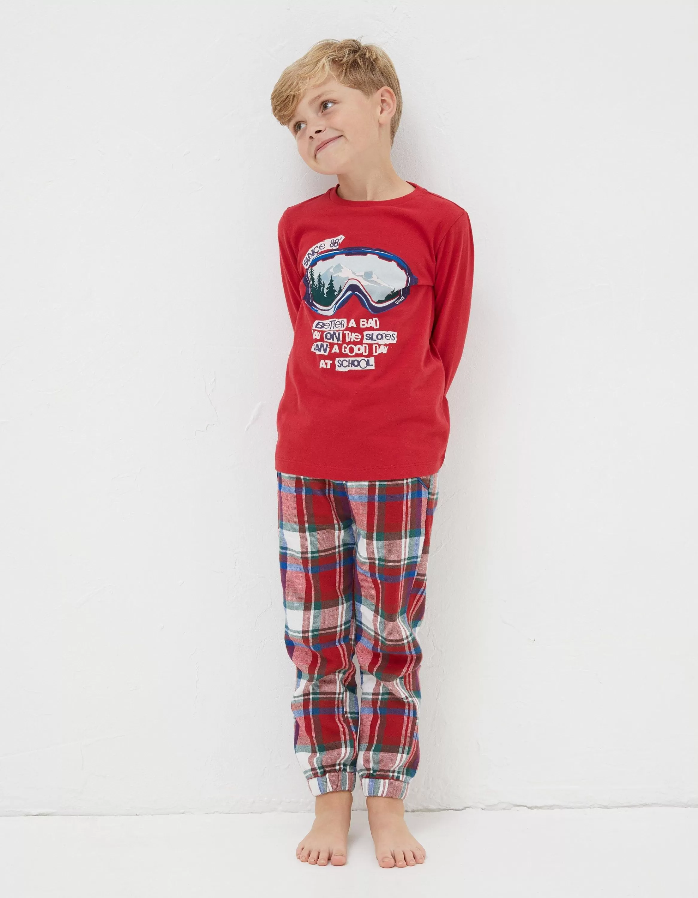 Shop FatFace Family Check Pyjama Set Cherry Red