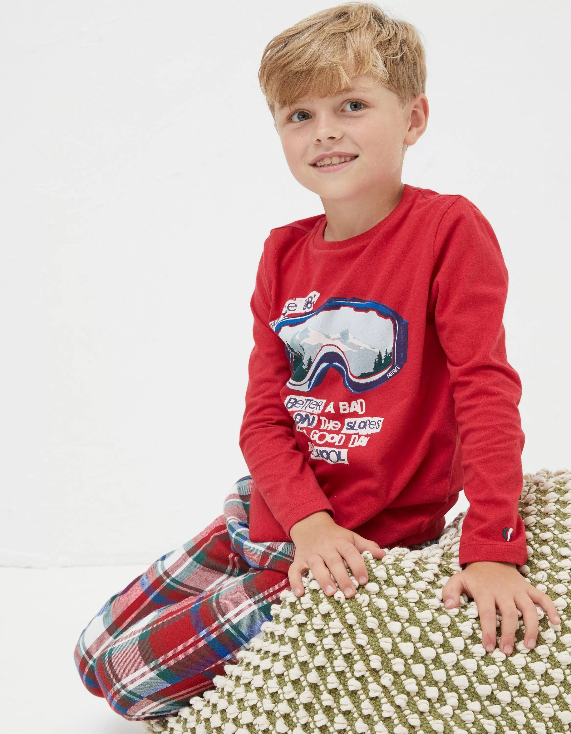 Shop FatFace Family Check Pyjama Set Cherry Red