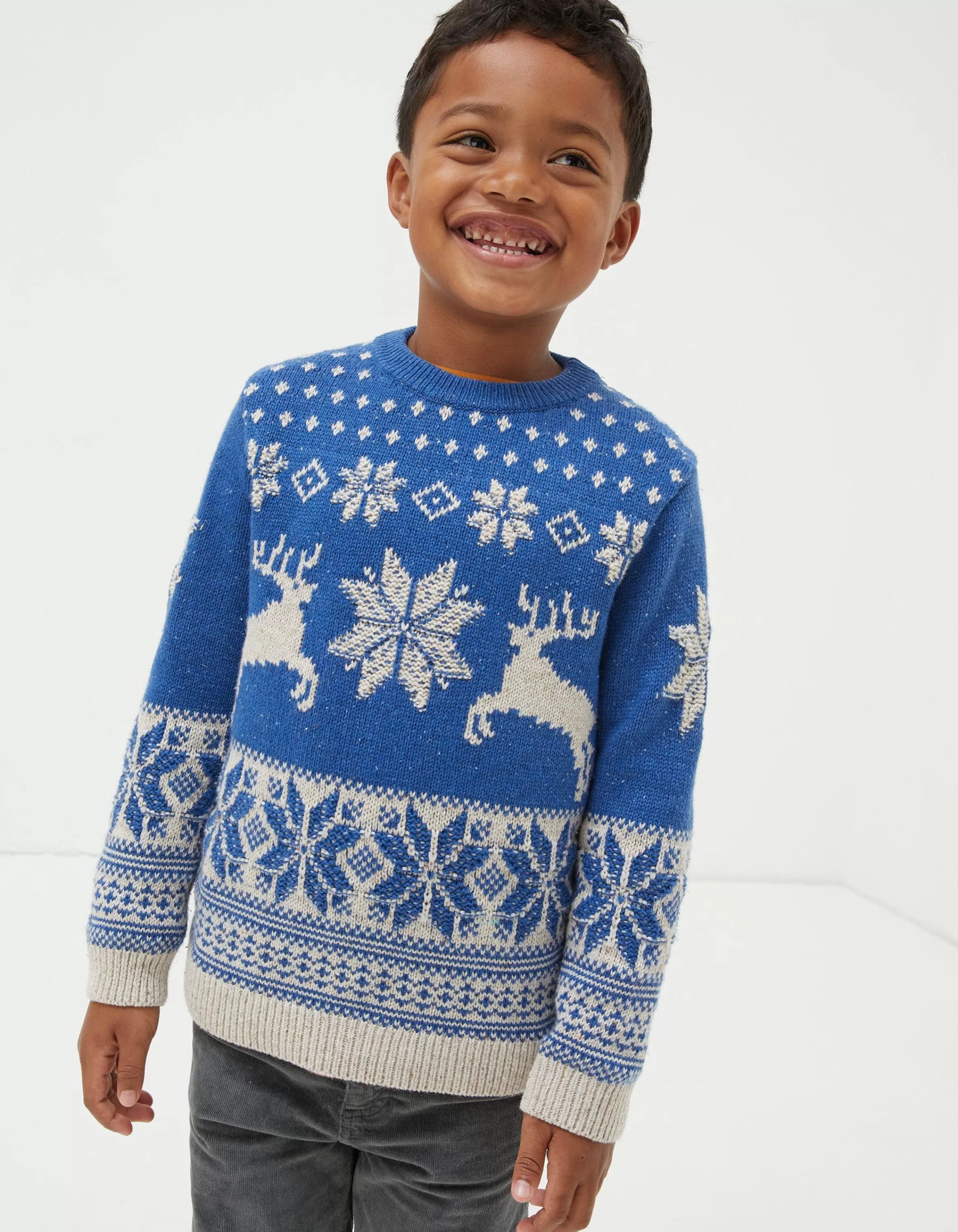 Sale FatFace Family Reindeer Christmas Jumper Cobalt Blue