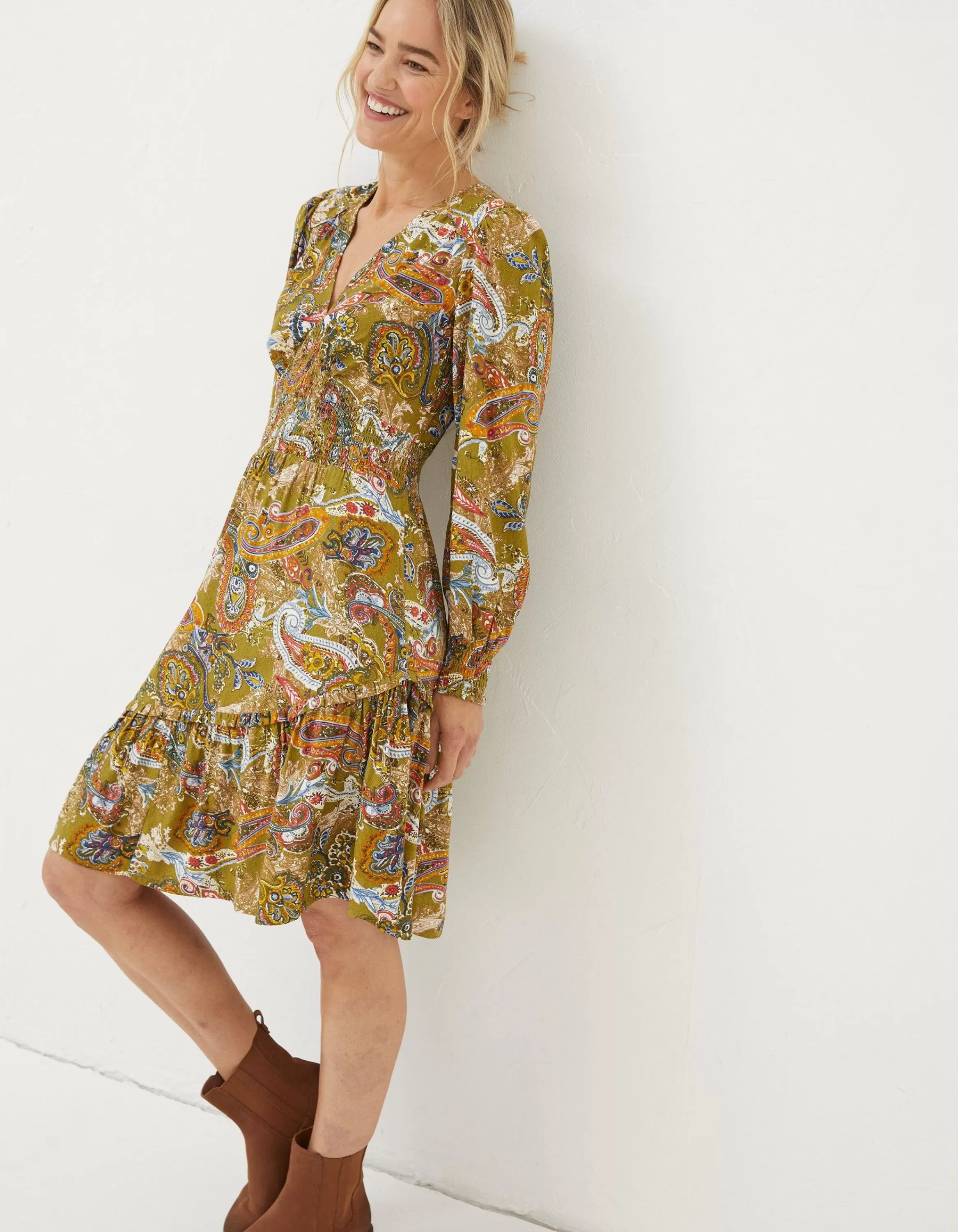 Flash Sale FatFace Farah Prairie Paisley Dress Light Olive