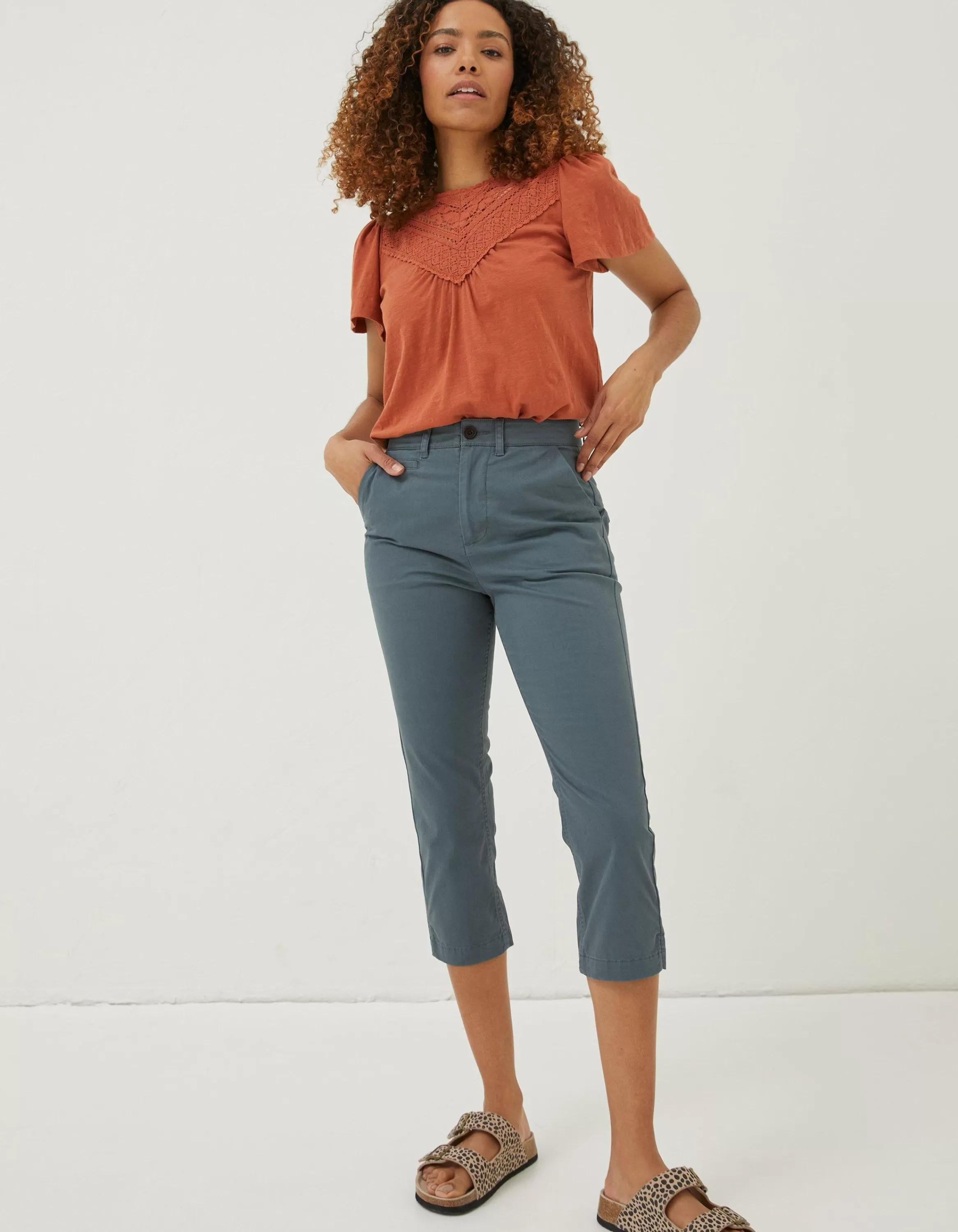 Flash Sale FatFace Farnham Cropped Chinos Teal Green