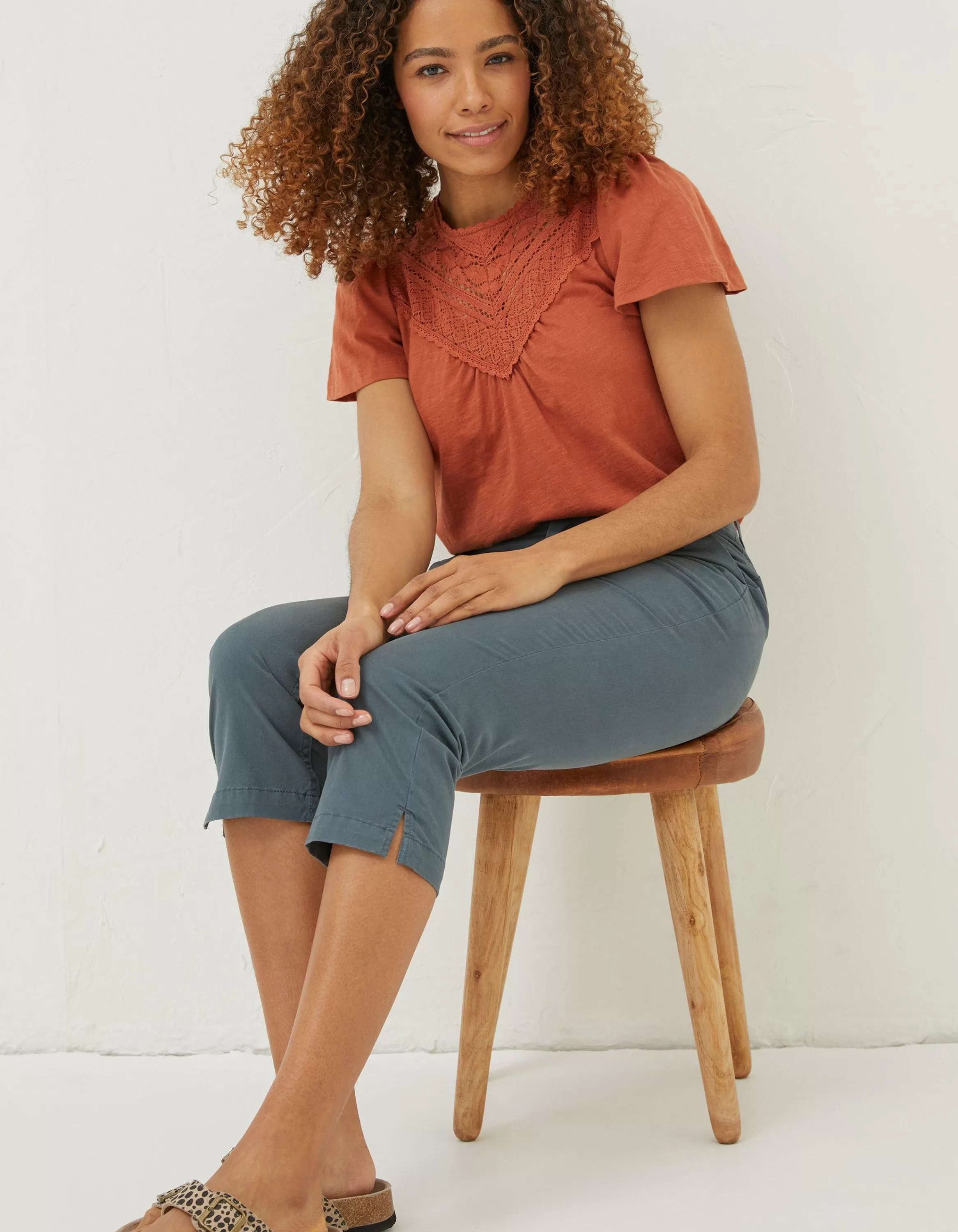 Flash Sale FatFace Farnham Cropped Chinos Teal Green