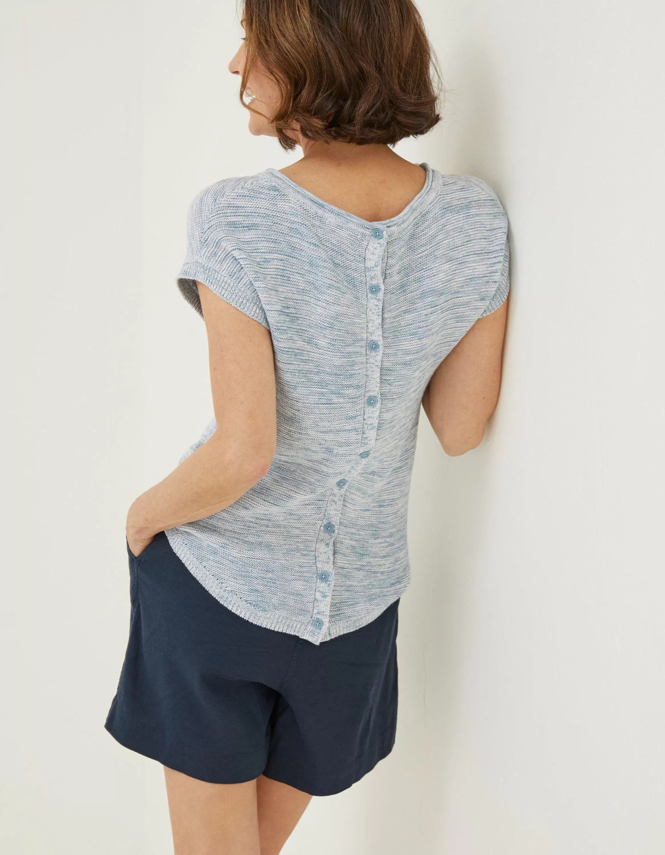 Cheap FatFace Faye Button Back Top Blue