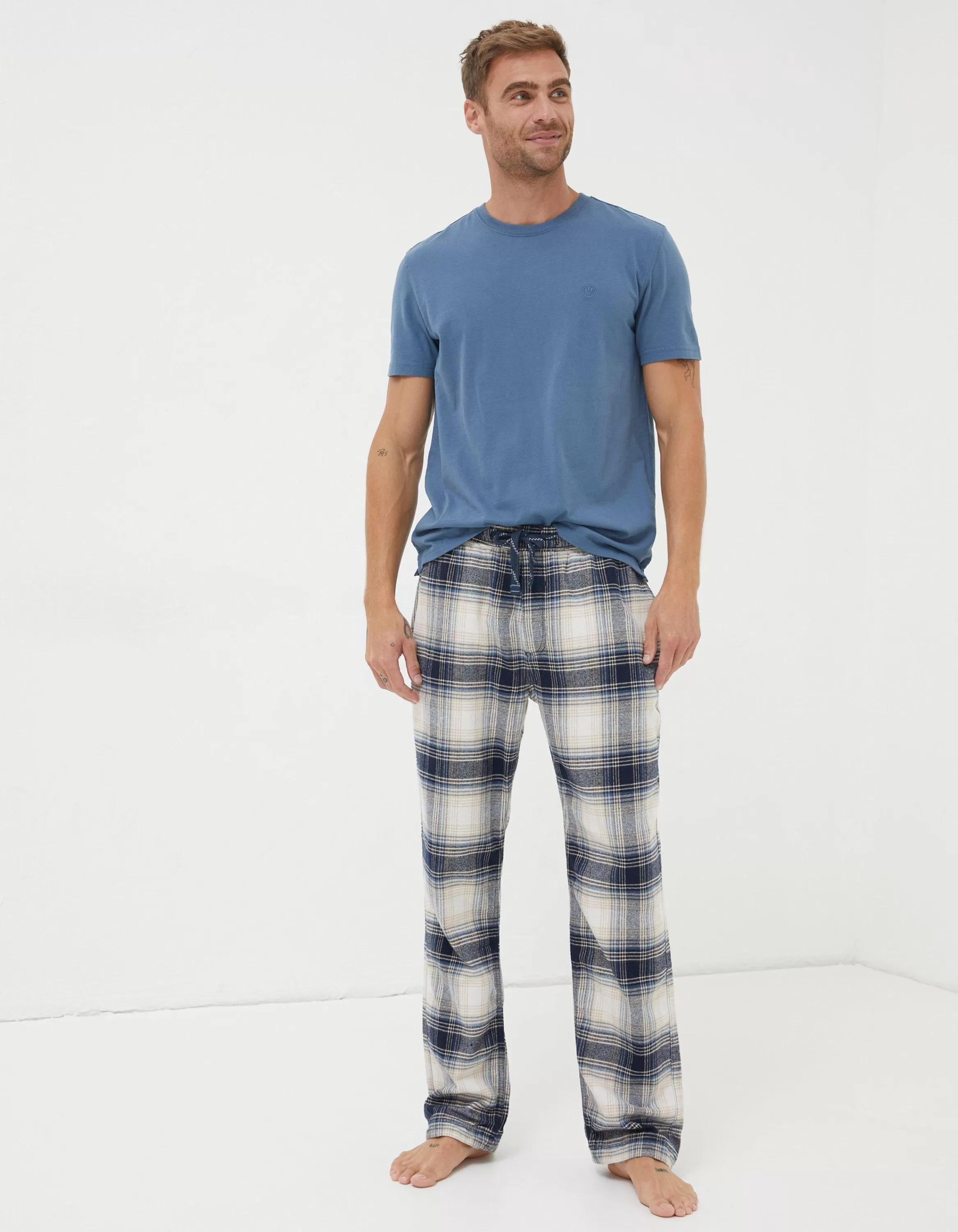 Sale FatFace Fife Checked Pyjama Bottoms Off White