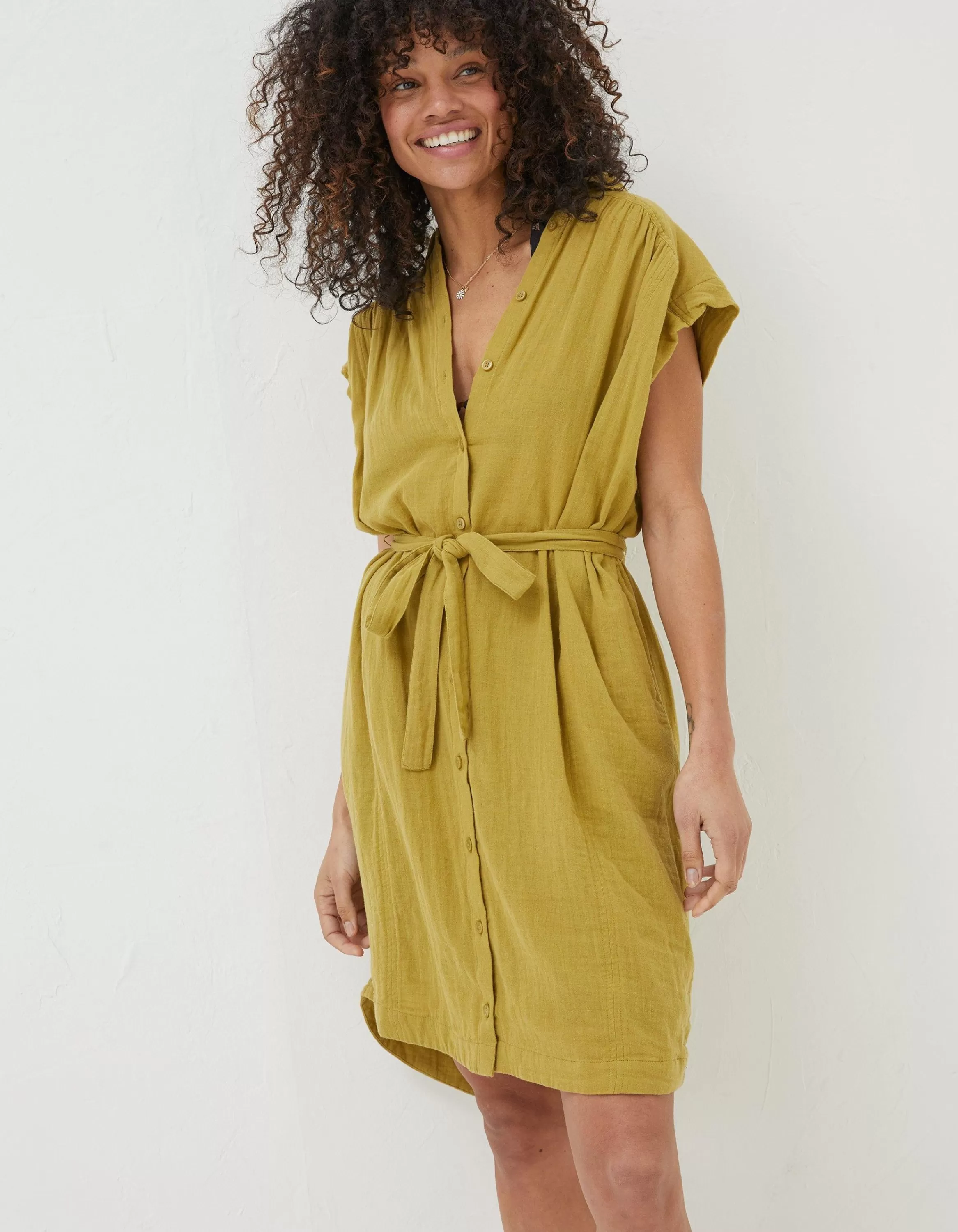 Shop FatFace Finley Shirt Dress Light Olive