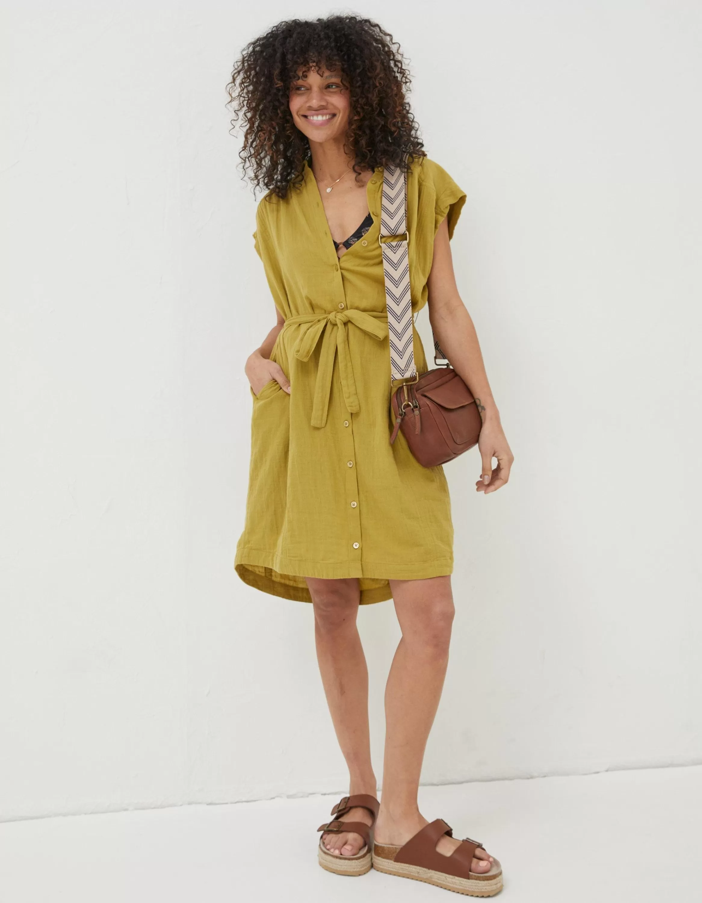 Shop FatFace Finley Shirt Dress Light Olive