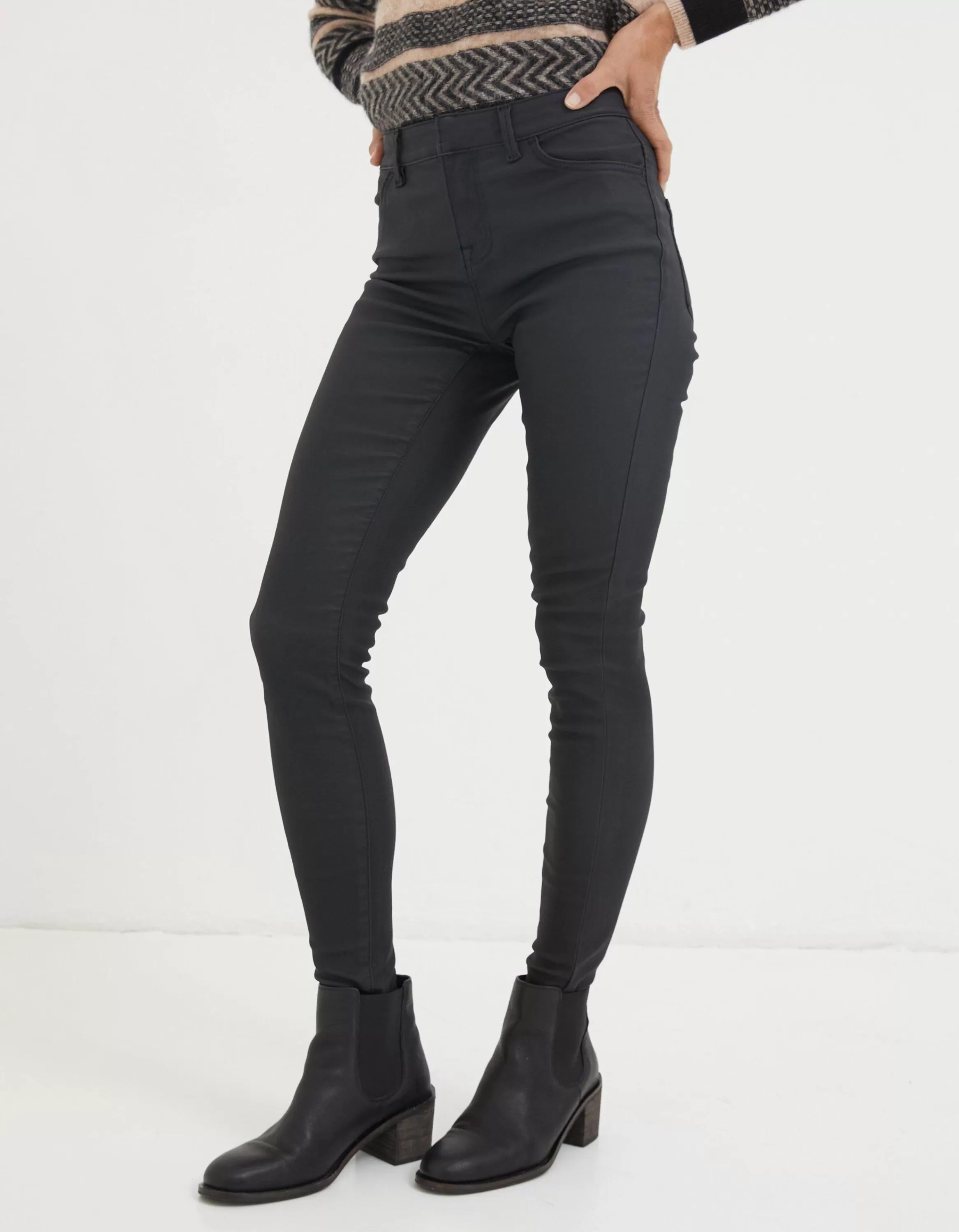 Clearance FatFace Five Pocket Coated Jegging Black