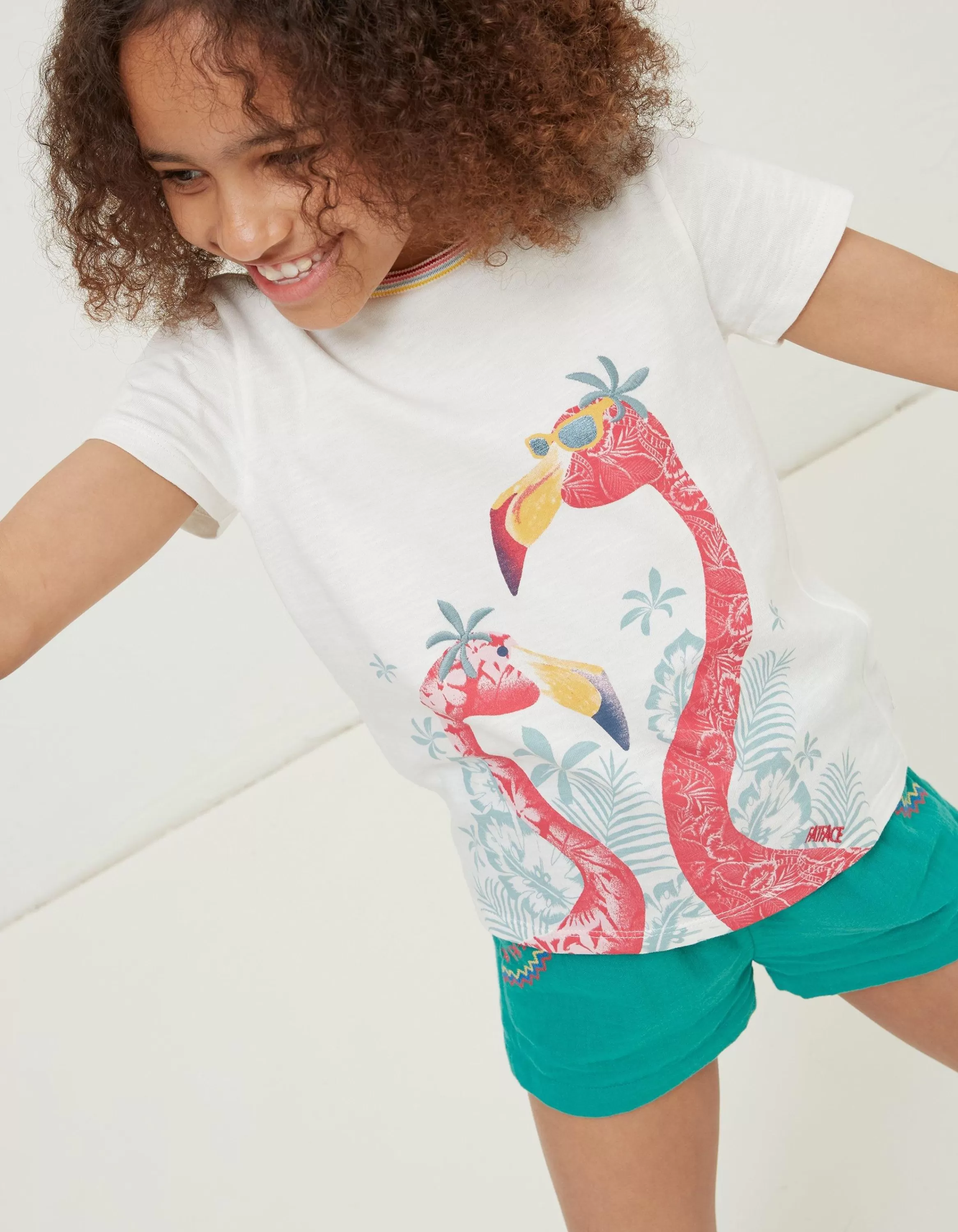 Outlet FatFace Flamingo Graphic T Shirt Off White